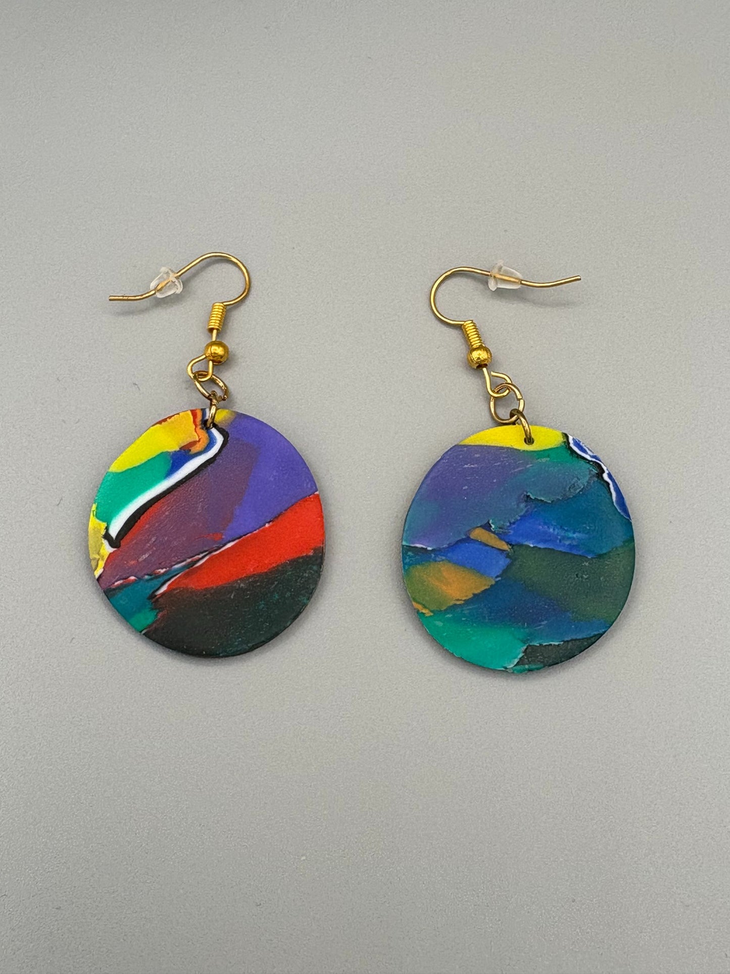 Water Colour Circle Dangle Earrings - handcrafted polymer clay earrings by Lakeside Clay
