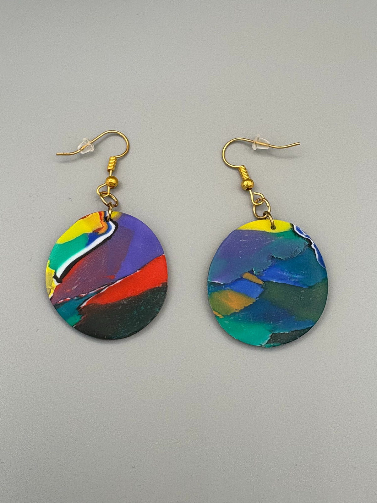 Water Colour Circle Dangle Earrings - handcrafted polymer clay earrings by Lakeside Clay