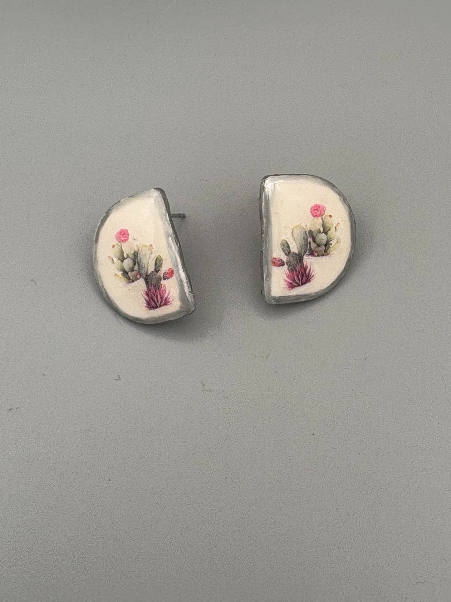 Cactus Garden Stud Earrings - handcrafted polymer clay earrings by Lakeside Clay
