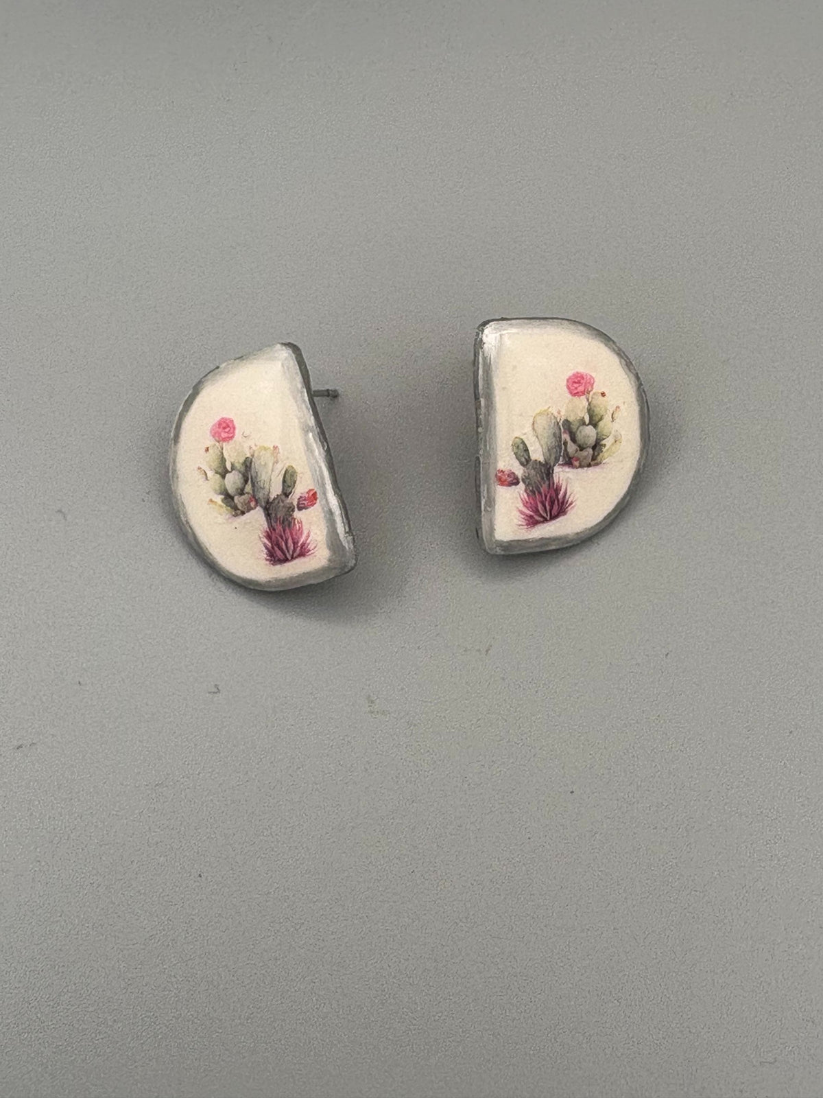 Cactus Garden Stud Earrings - handcrafted polymer clay earrings by Lakeside Clay