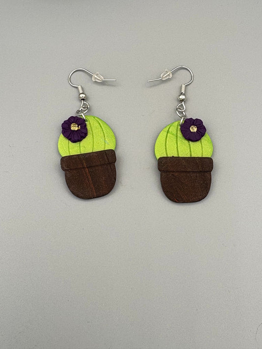 Ball Cacti Dangle Earrings - handcrafted polymer clay earrings by Lakeside Clay