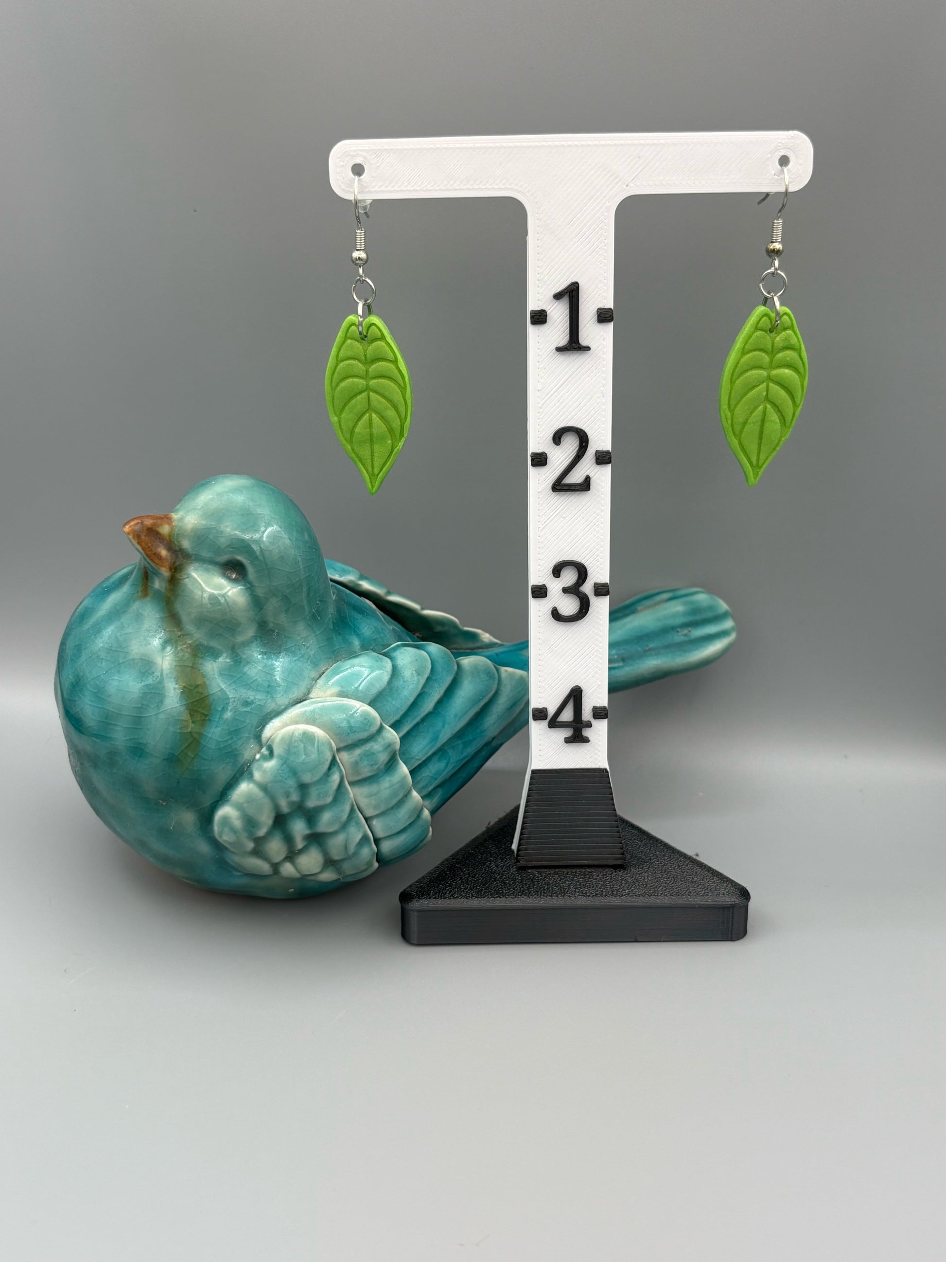 Tropical Leaf Dangle Earrings - handcrafted polymer clay earrings by Lakeside Clay