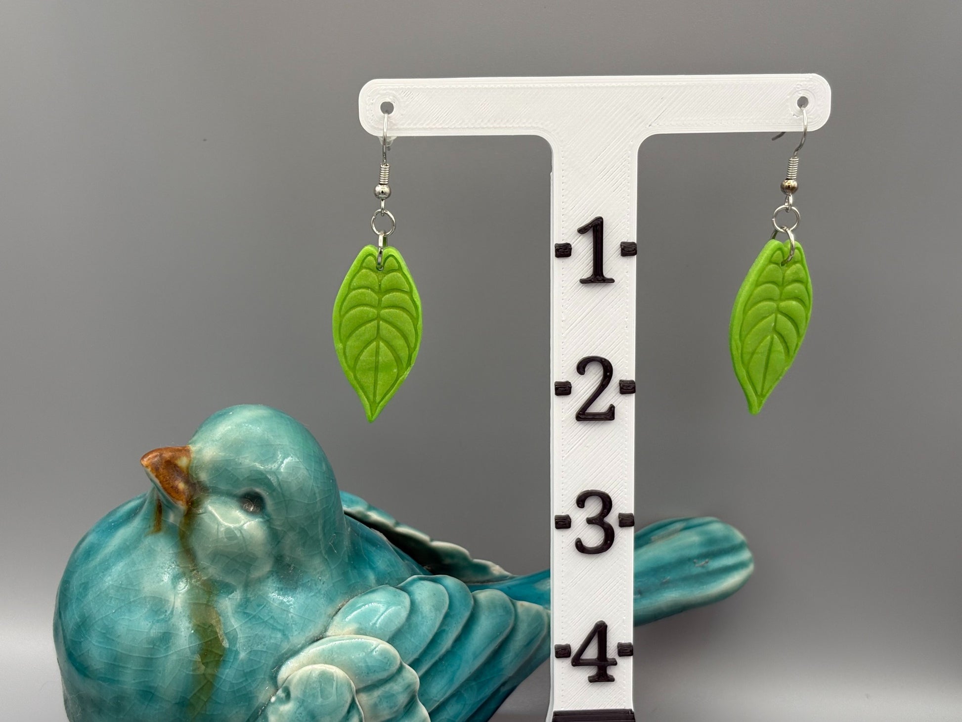 Tropical Leaf Dangle Earrings - handcrafted polymer clay earrings by Lakeside Clay