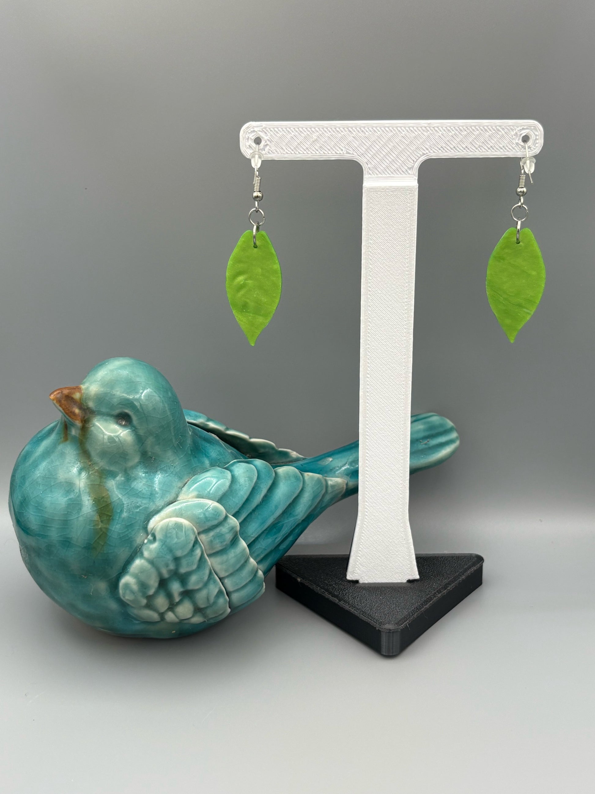 Tropical Leaf Dangle Earrings - handcrafted polymer clay earrings by Lakeside Clay