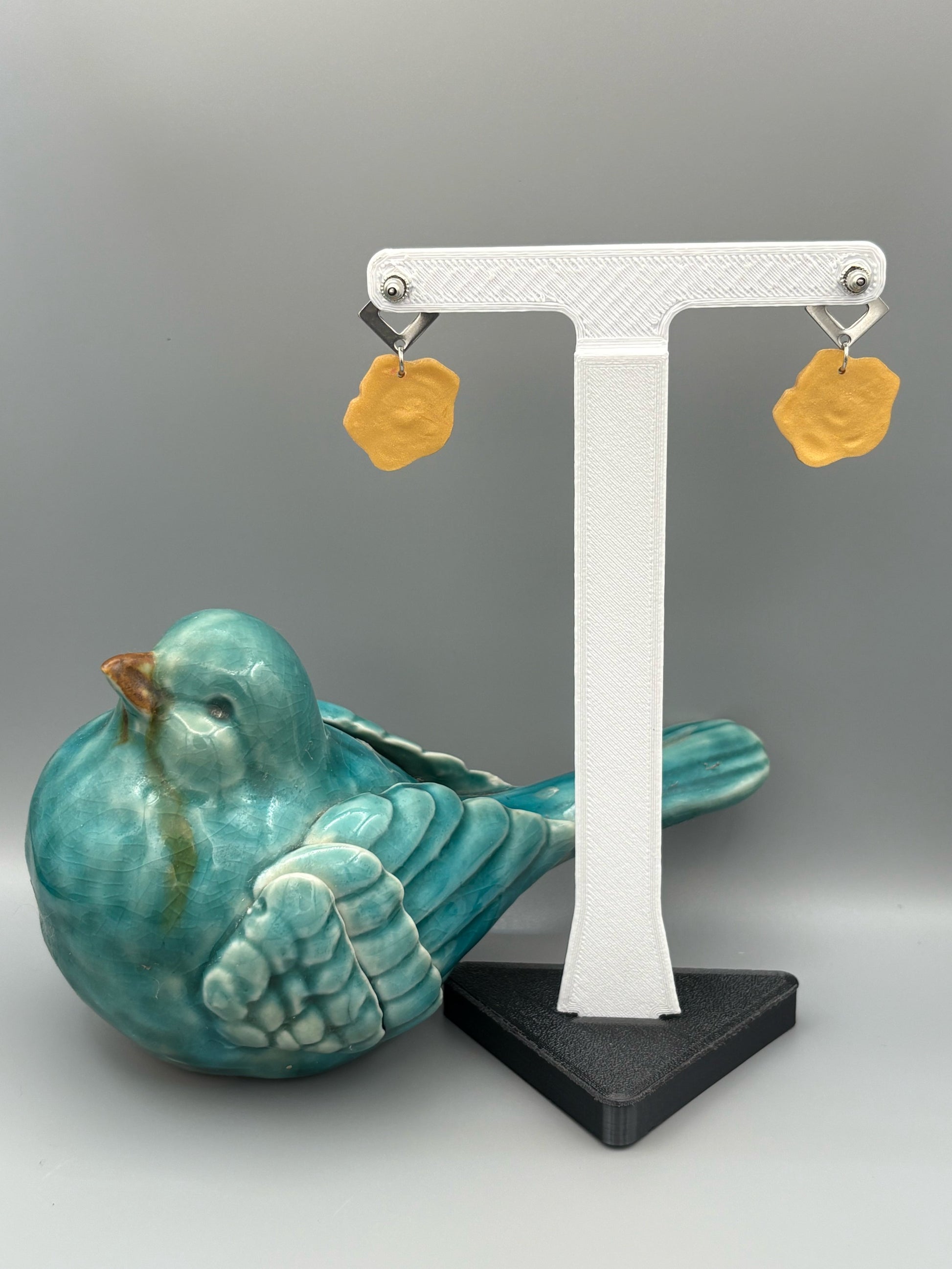Gold Rose Dangle Earrings - handcrafted polymer clay earrings by Lakeside Clay