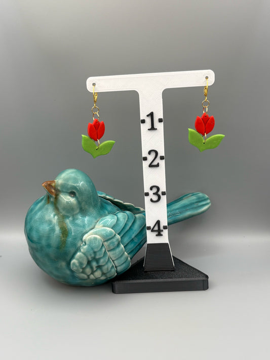 Red Tulip Dangle Earrings - handcrafted polymer clay earrings by Lakeside Clay