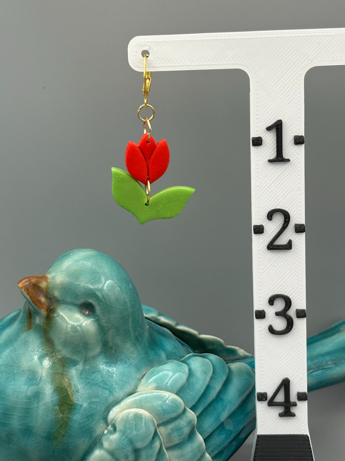 Red Tulip Dangle Earrings - handcrafted polymer clay earrings by Lakeside Clay
