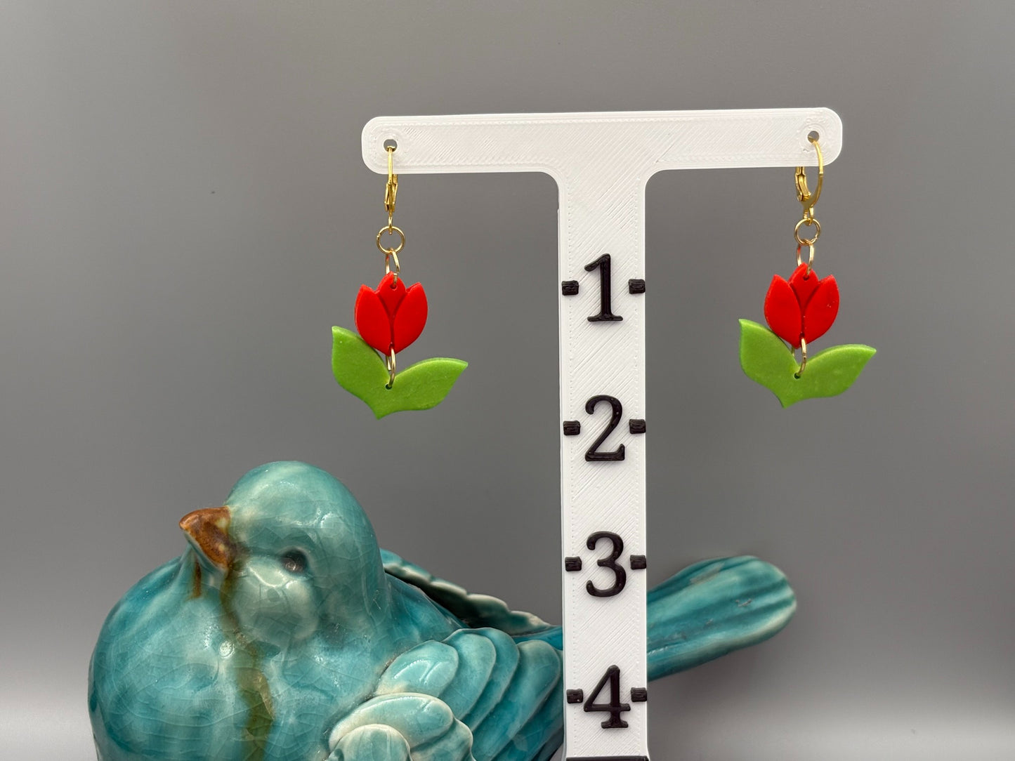 Red Tulip Dangle Earrings - handcrafted polymer clay earrings by Lakeside Clay