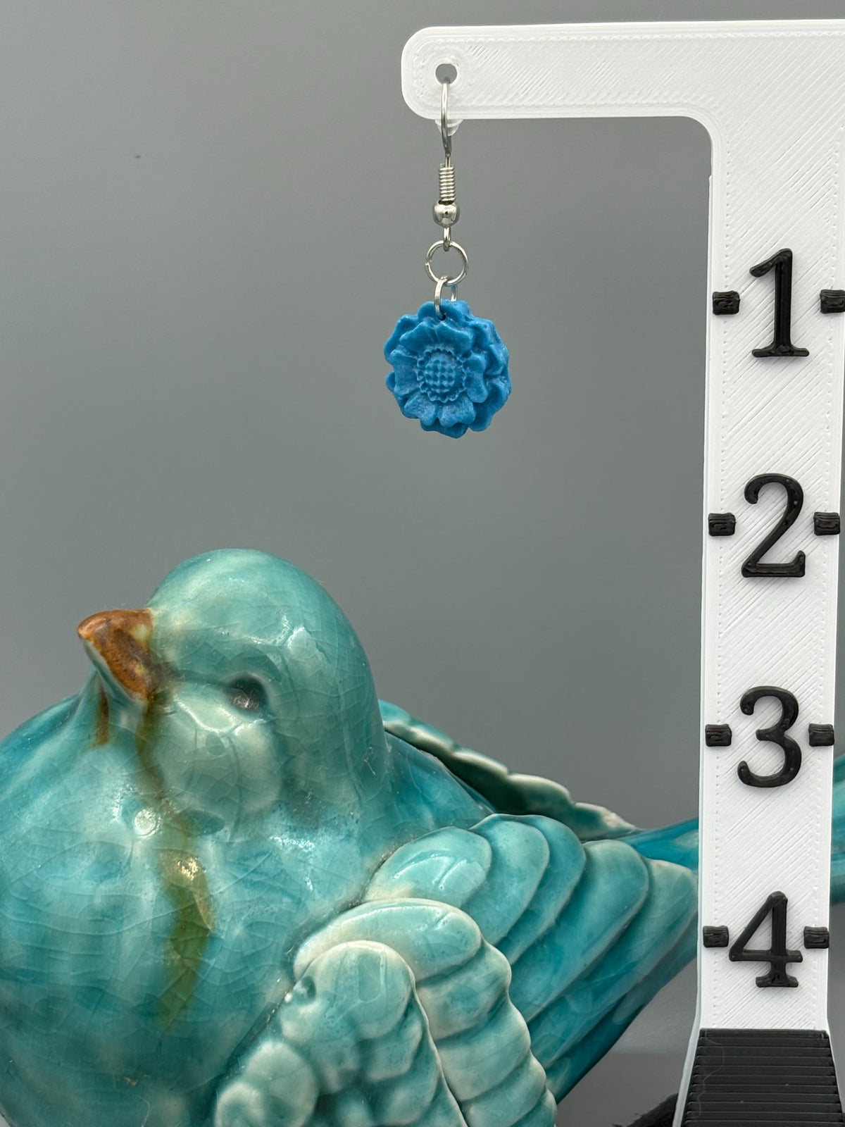Teal 3D Flower Dangle Earrings - handcrafted polymer clay earrings by Lakeside Clay