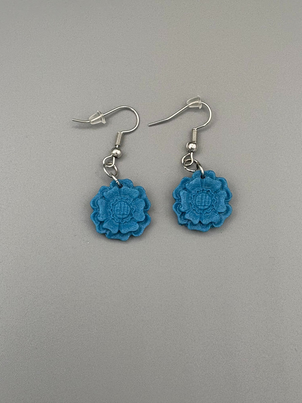Teal 3D Flower Dangle Earrings - handcrafted polymer clay earrings by Lakeside Clay