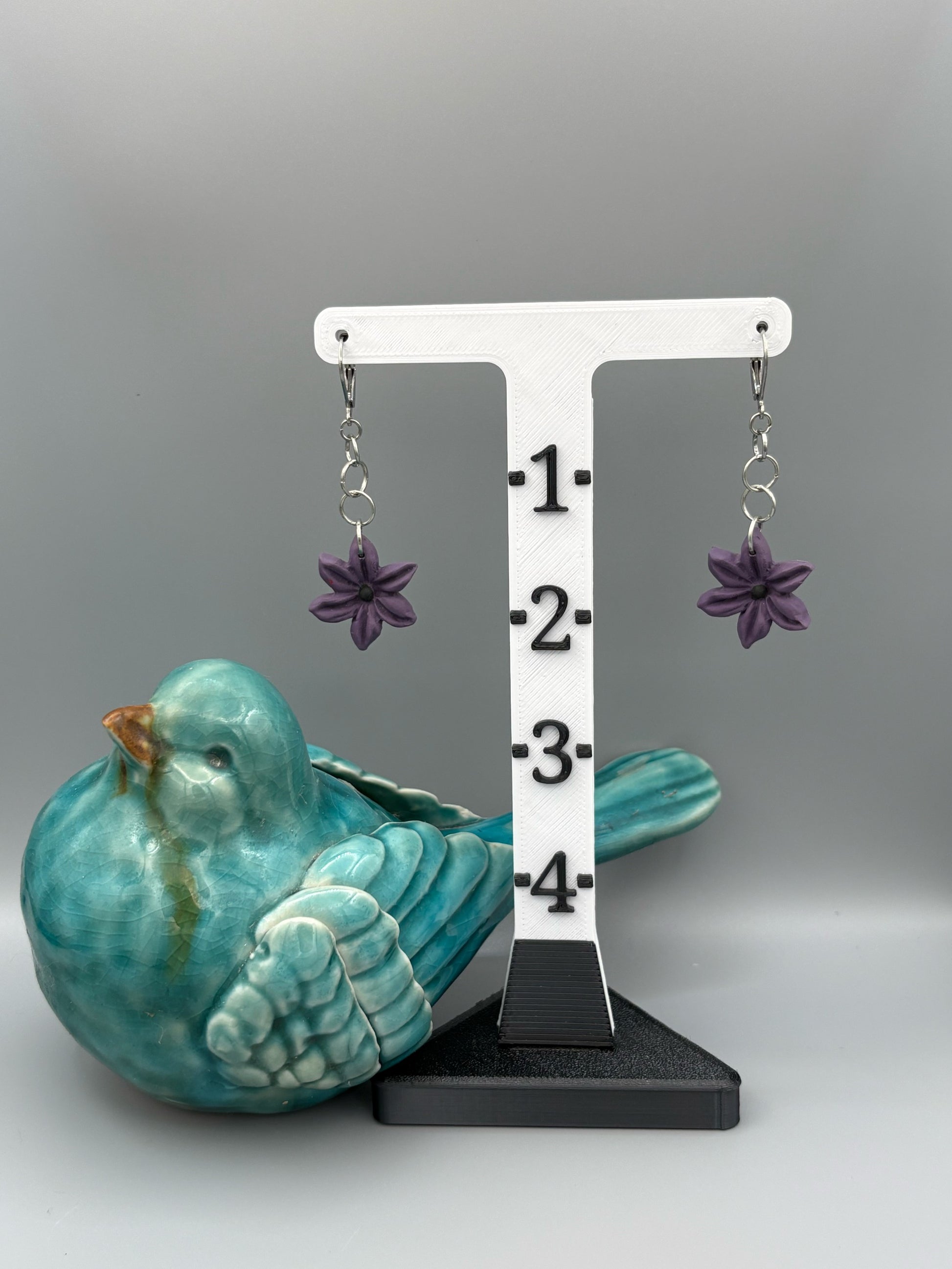 Purple Flower Dangle Earrings - handcrafted polymer clay earrings by Lakeside Clay