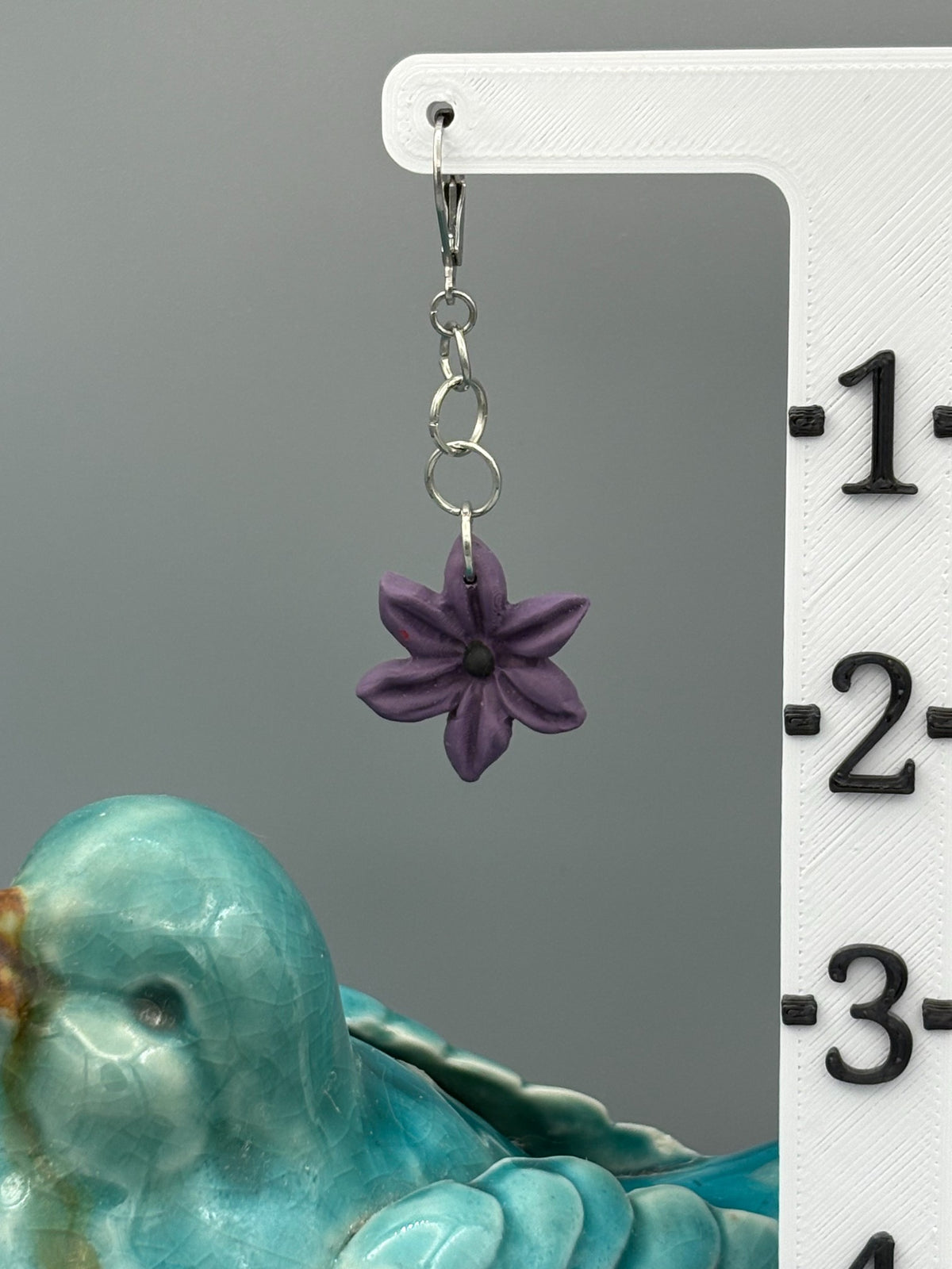 Purple Flower Dangle Earrings - handcrafted polymer clay earrings by Lakeside Clay