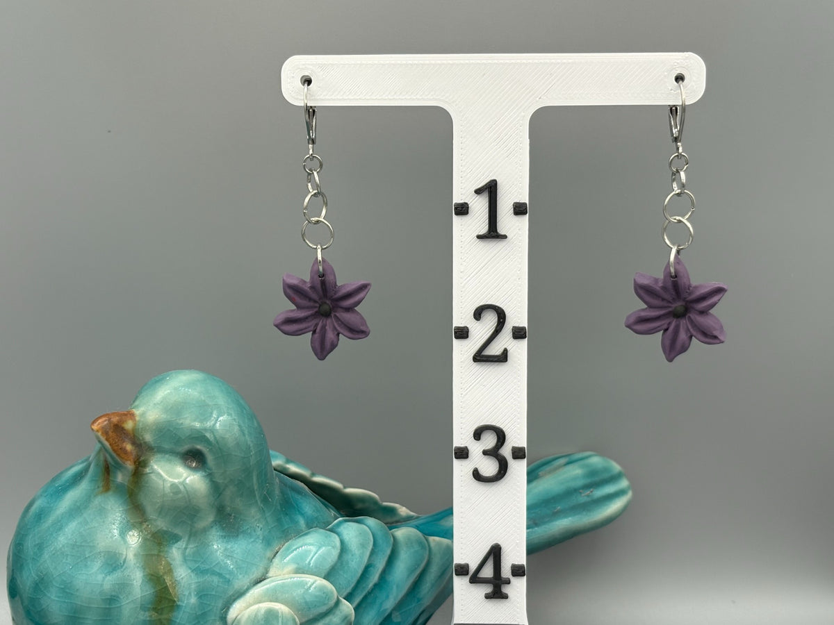 Purple Flower Dangle Earrings - handcrafted polymer clay earrings by Lakeside Clay