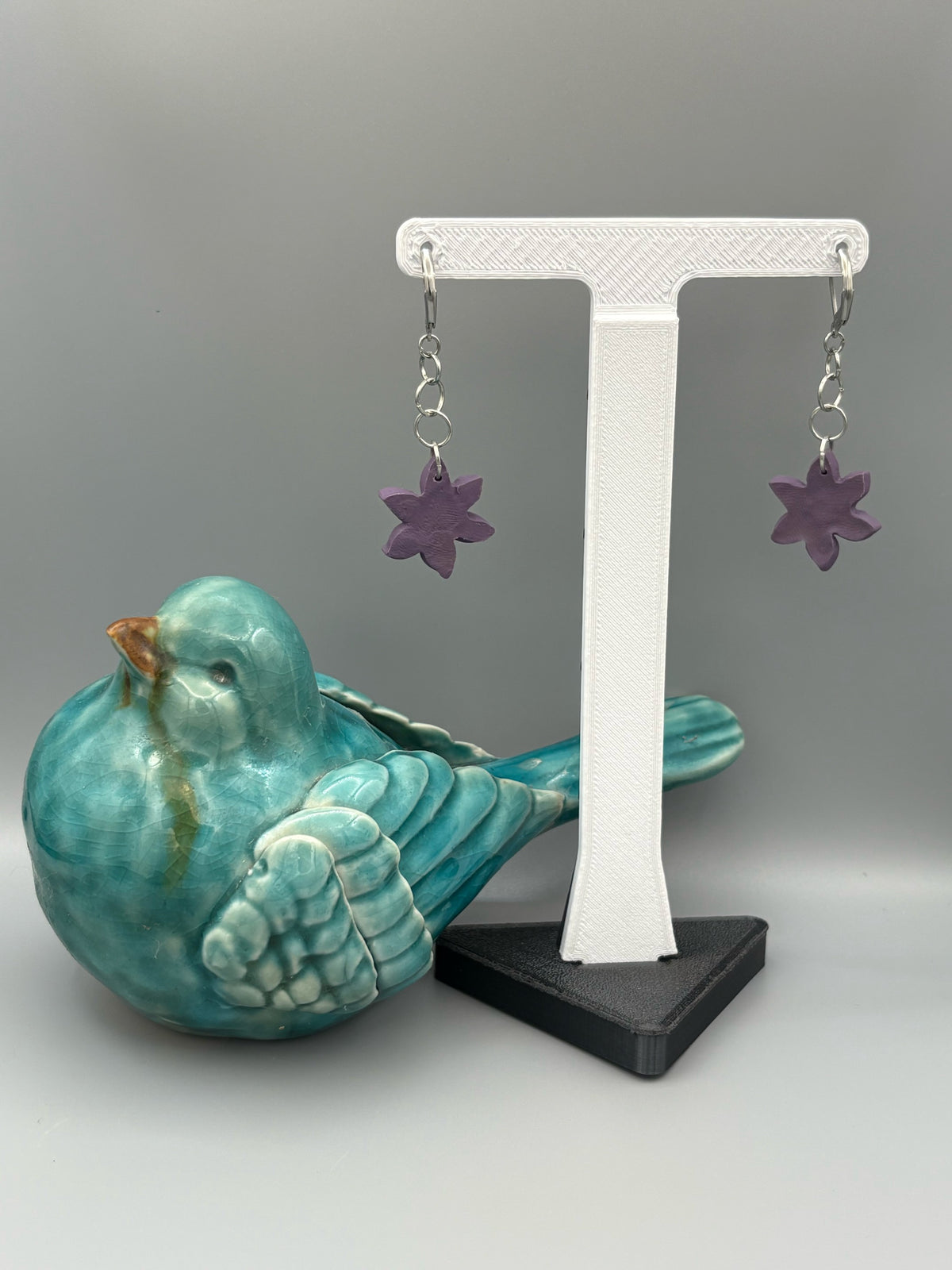 Purple Flower Dangle Earrings - handcrafted polymer clay earrings by Lakeside Clay