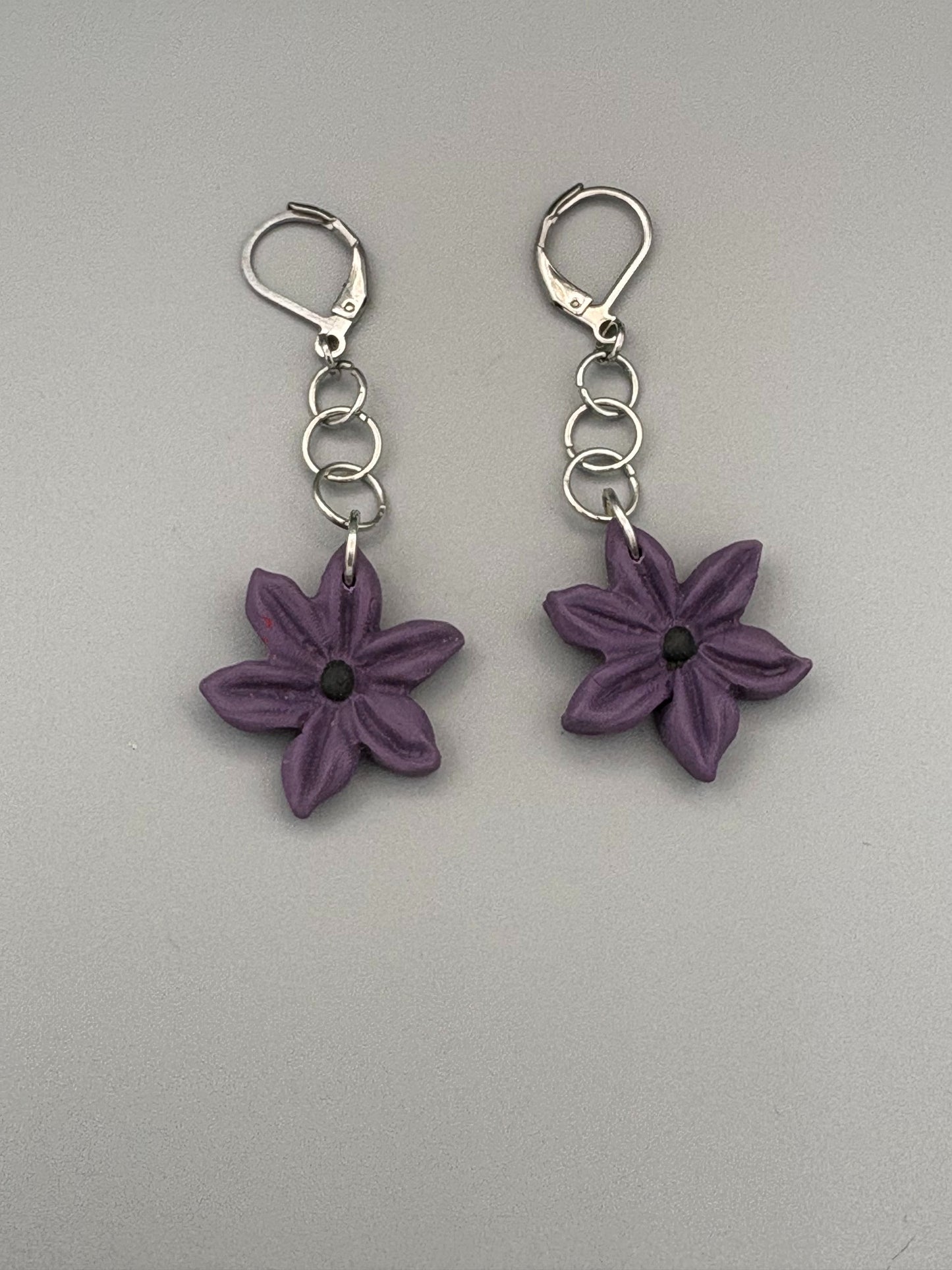 Purple Flower Dangle Earrings - handcrafted polymer clay earrings by Lakeside Clay
