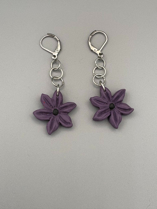 Purple Flower Dangle Earrings - handcrafted polymer clay earrings by Lakeside Clay