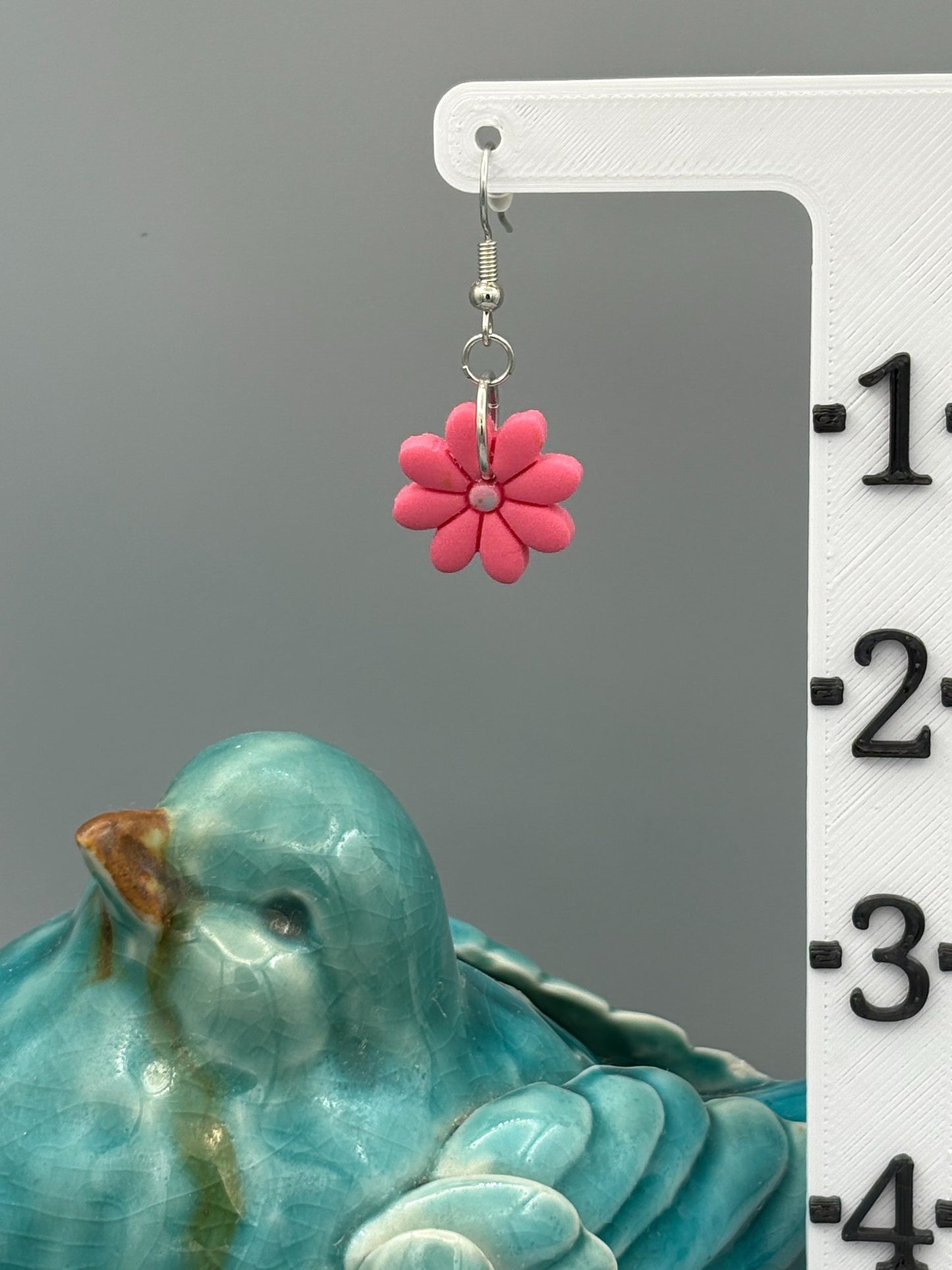 Pink Flower Dangle Earrings - handcrafted polymer clay earrings by Lakeside Clay