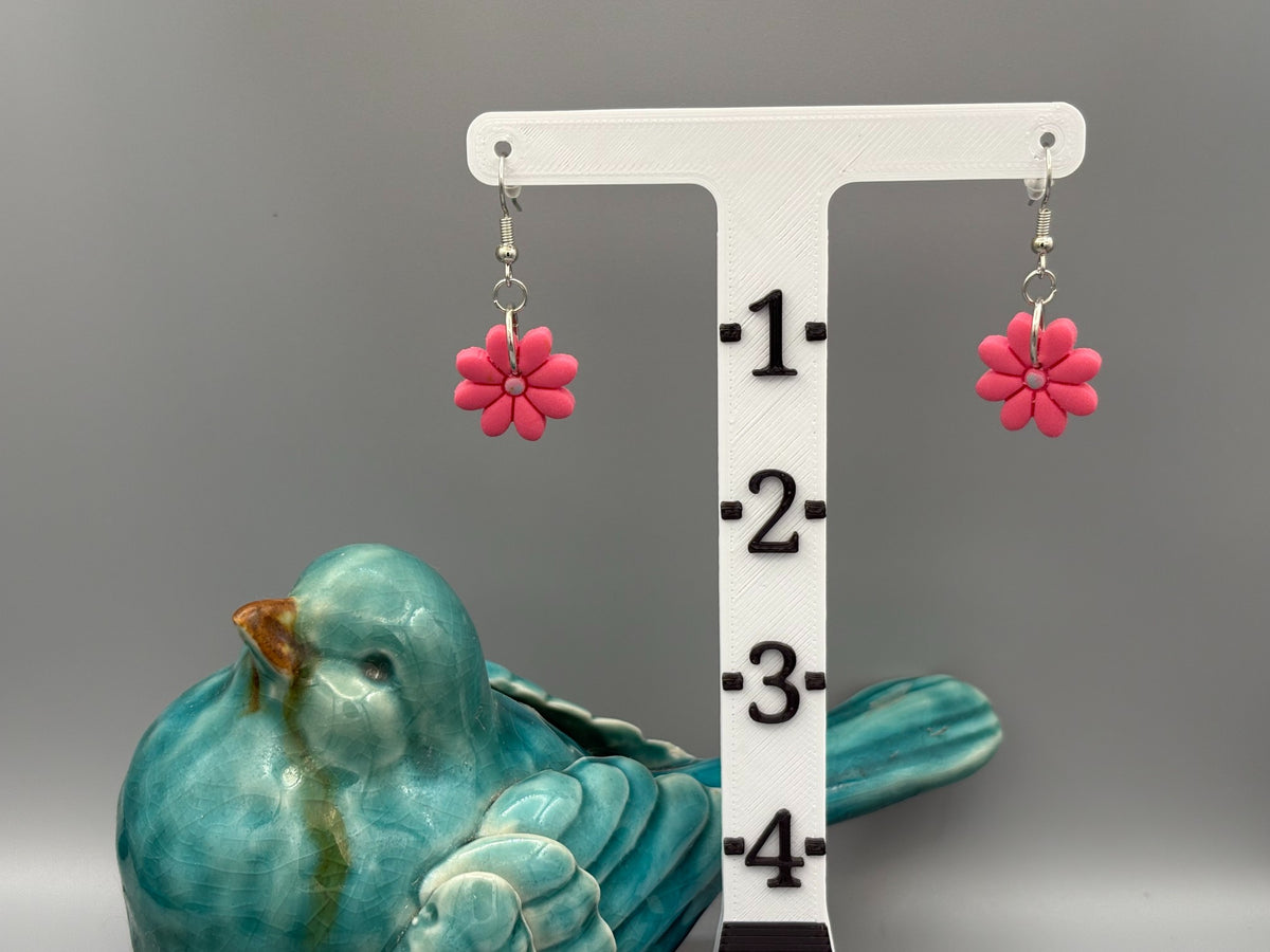 Pink Flower Dangle Earrings - handcrafted polymer clay earrings by Lakeside Clay