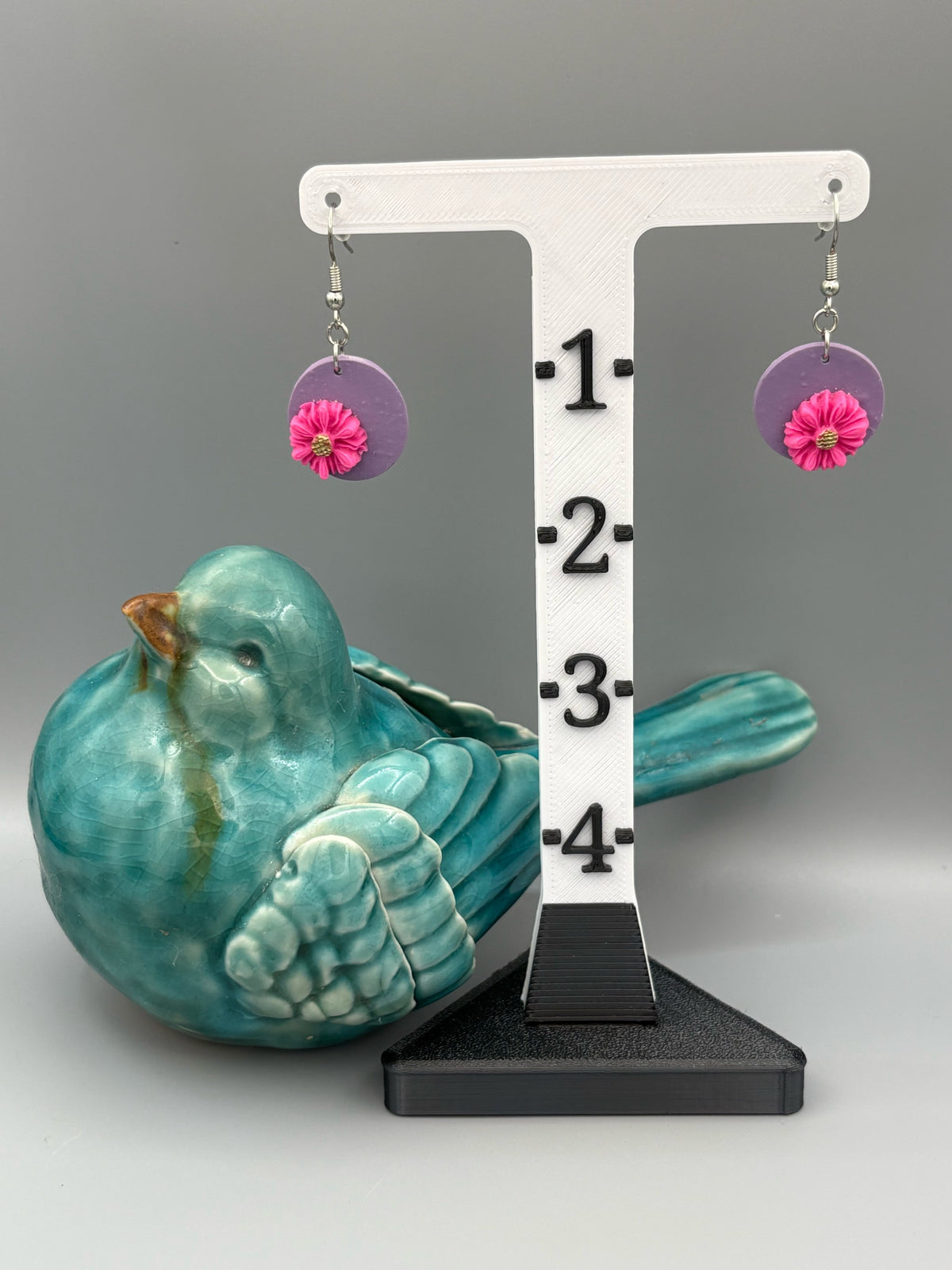 Pink Flowers Dangle Earrings - handcrafted polymer clay earrings by Lakeside Clay