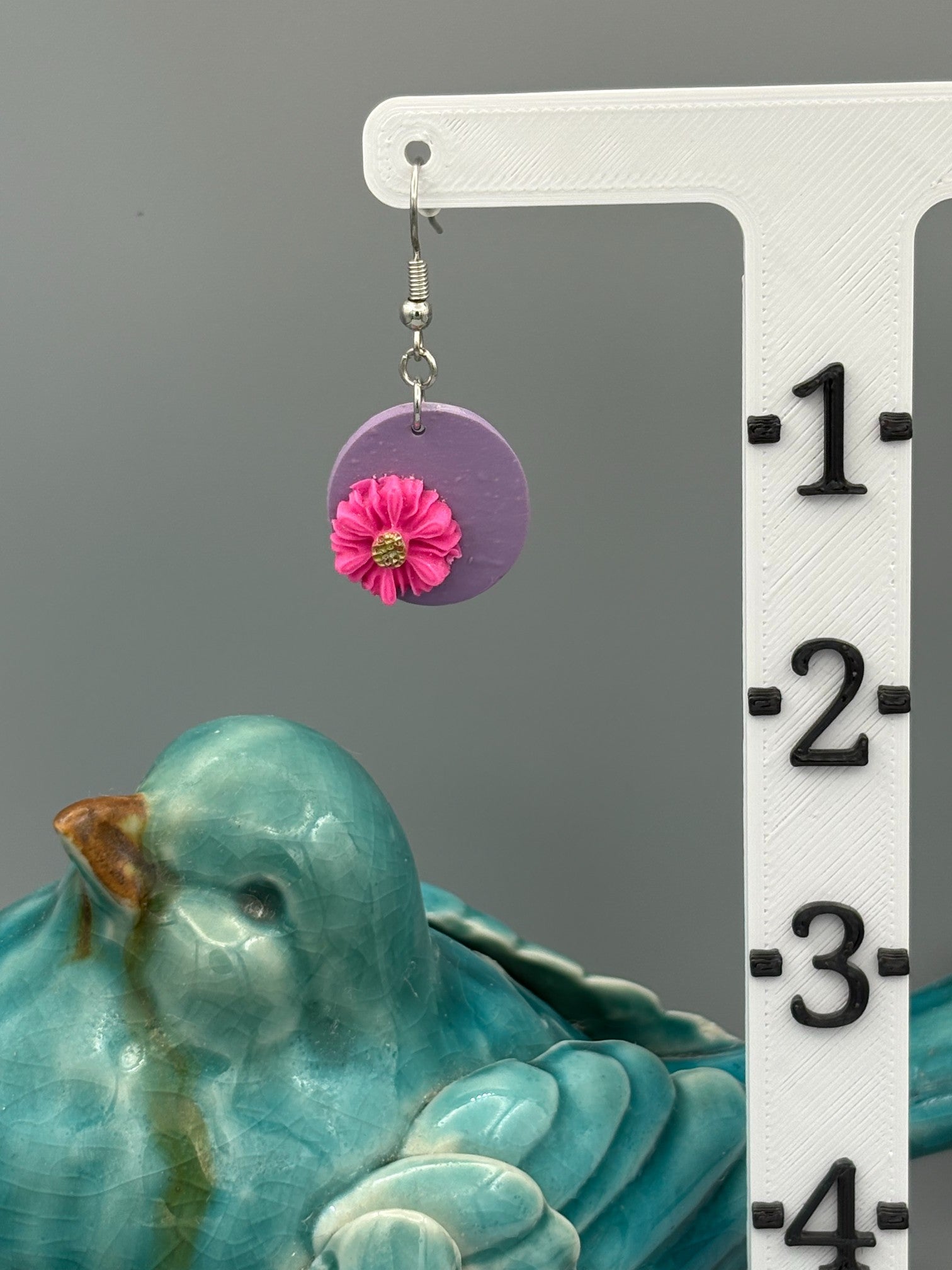 Pink Flowers Dangle Earrings - handcrafted polymer clay earrings by Lakeside Clay