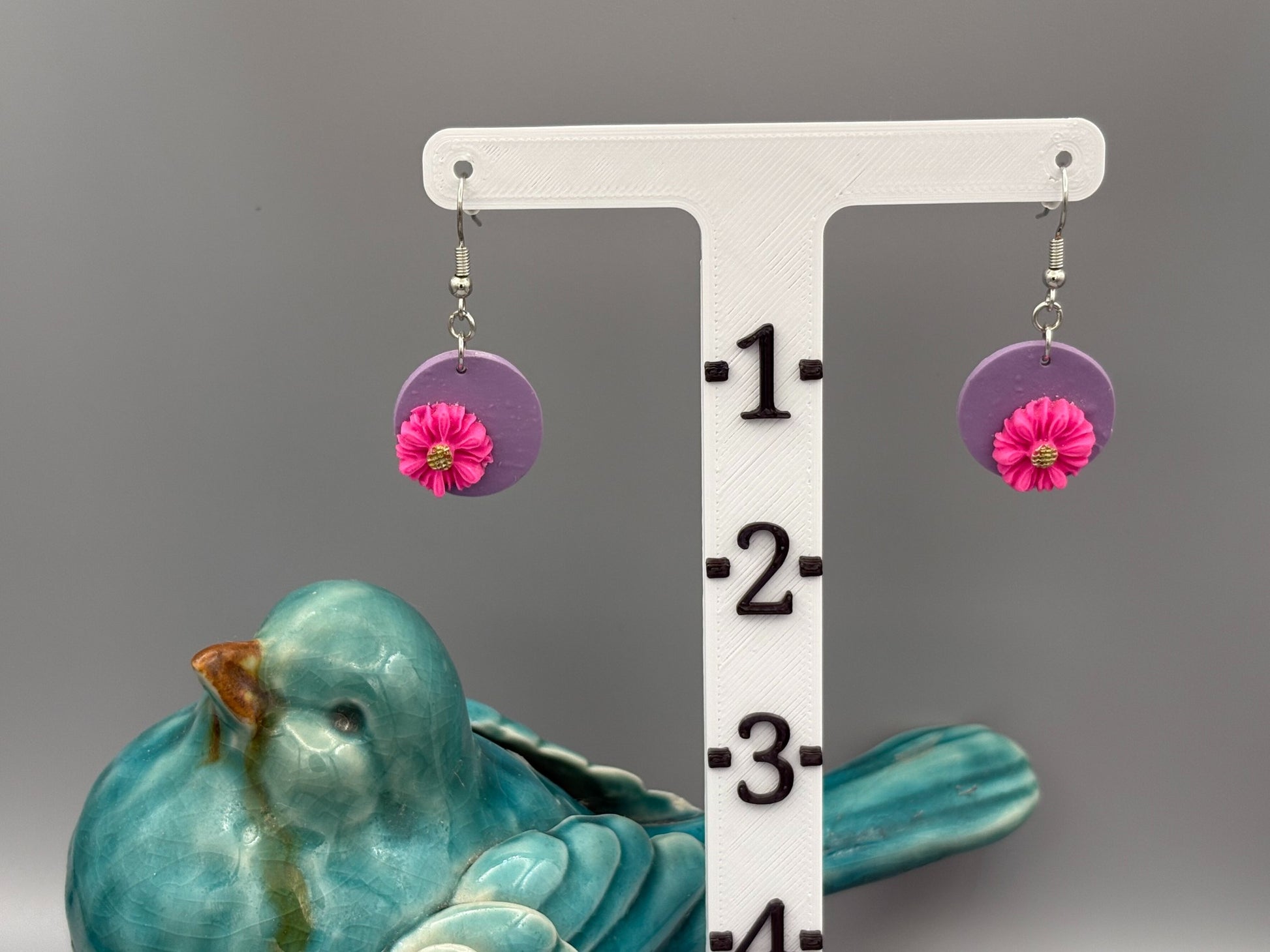 Pink Flowers Dangle Earrings - handcrafted polymer clay earrings by Lakeside Clay