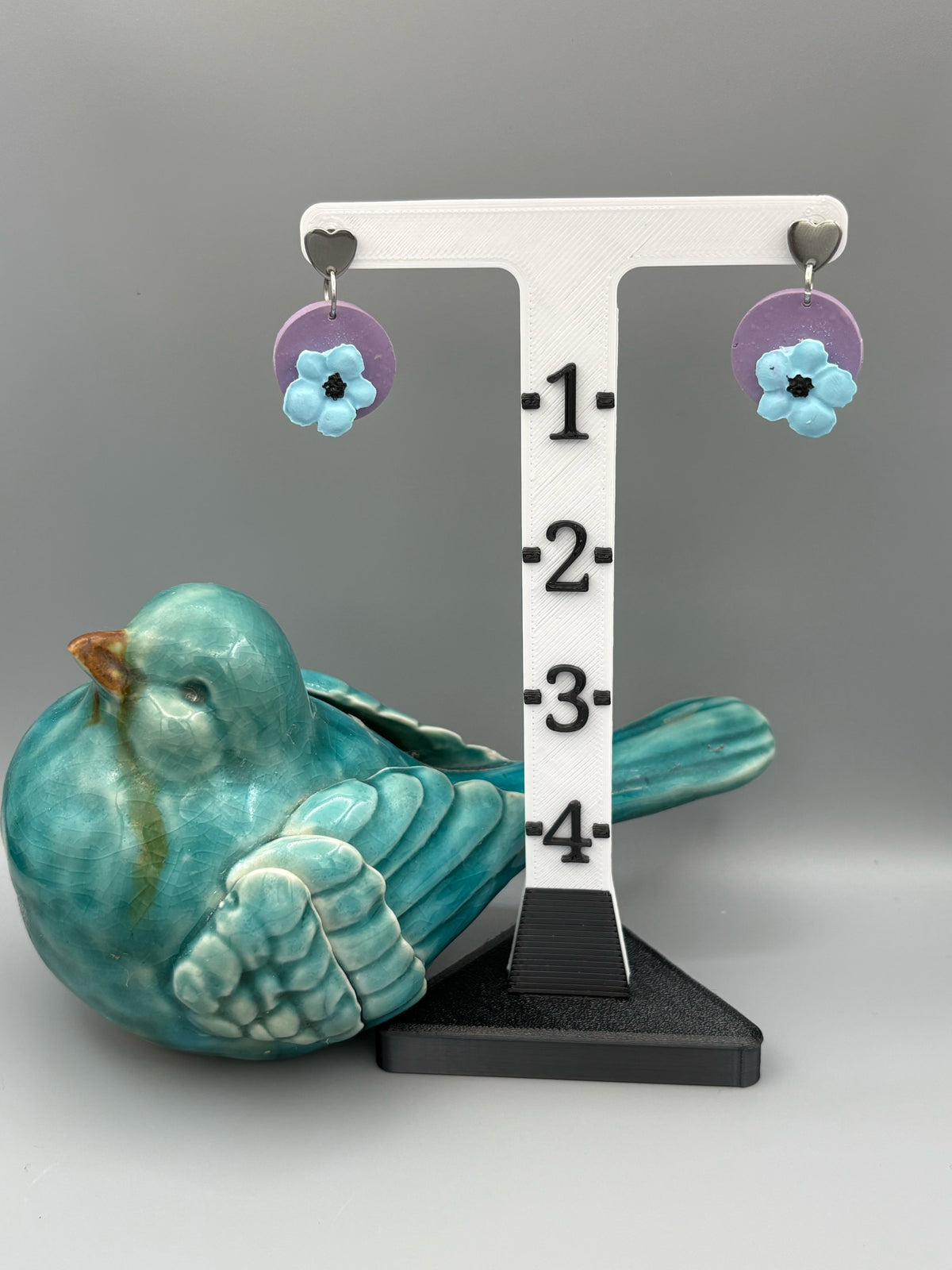 Blue 3D Flower Dangle Earrings - handcrafted polymer clay earrings by Lakeside Clay