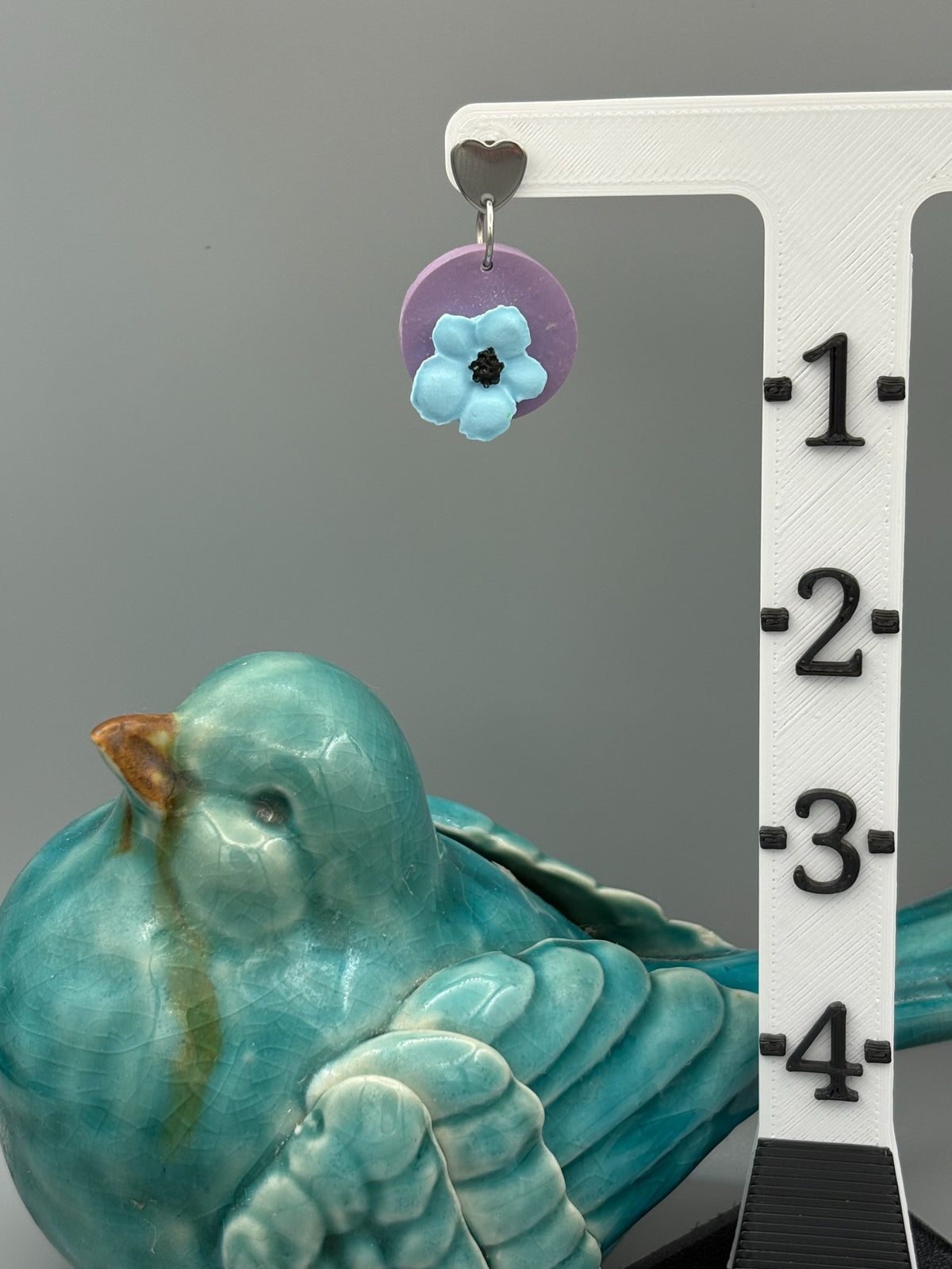 Blue 3D Flower Dangle Earrings - handcrafted polymer clay earrings by Lakeside Clay
