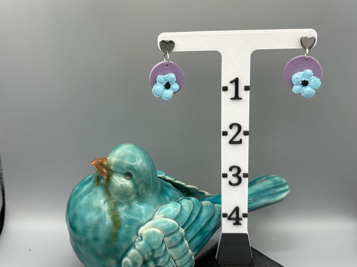 Blue 3D Flower Dangle Earrings - handcrafted polymer clay earrings by Lakeside Clay