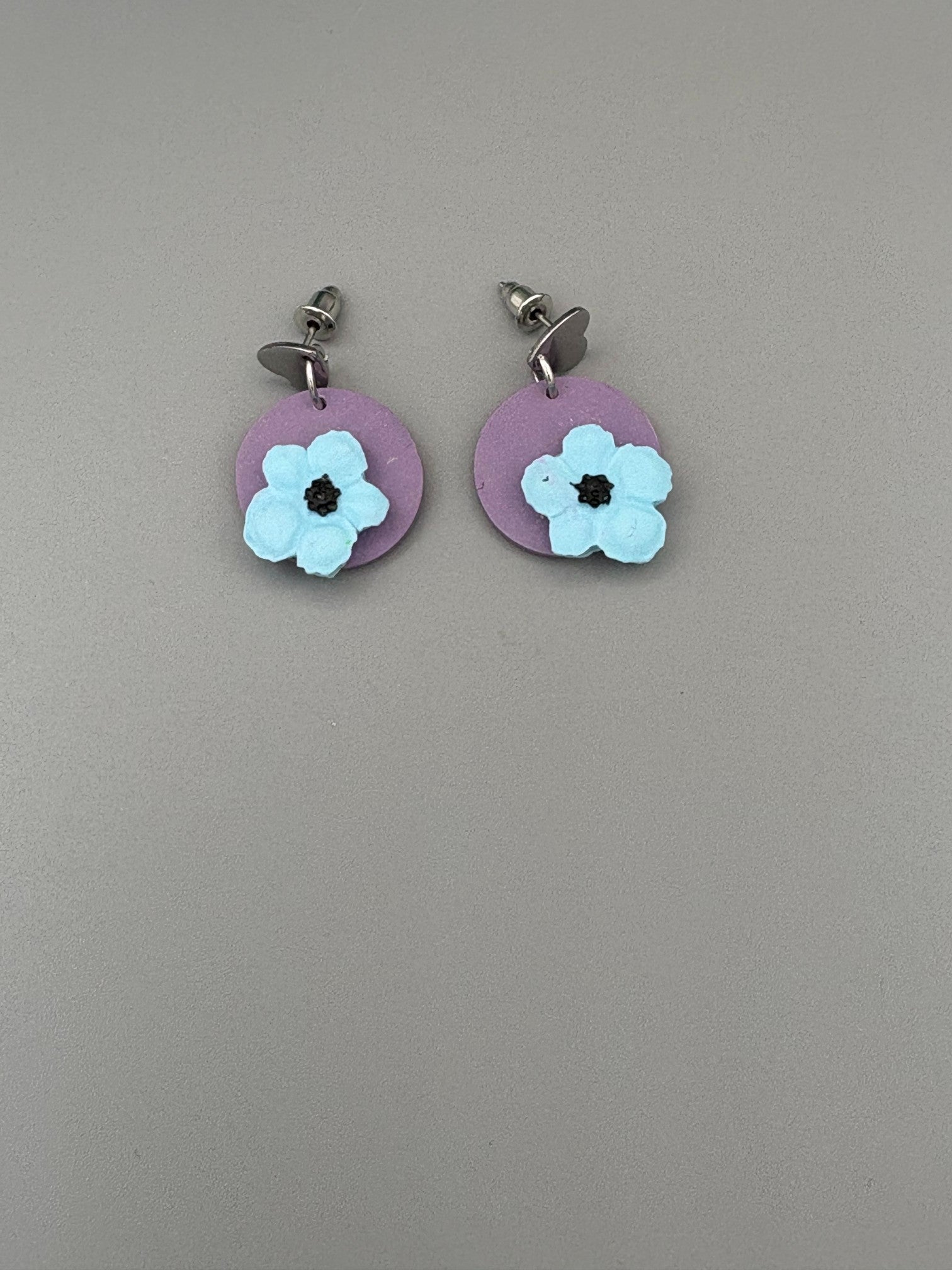 Blue 3D Flower Dangle Earrings - handcrafted polymer clay earrings by Lakeside Clay