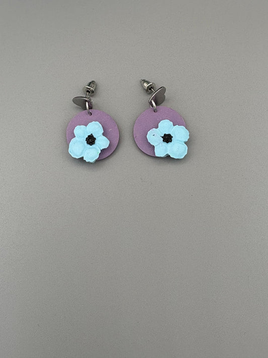 Blue 3D Flower Dangle Earrings - handcrafted polymer clay earrings by Lakeside Clay
