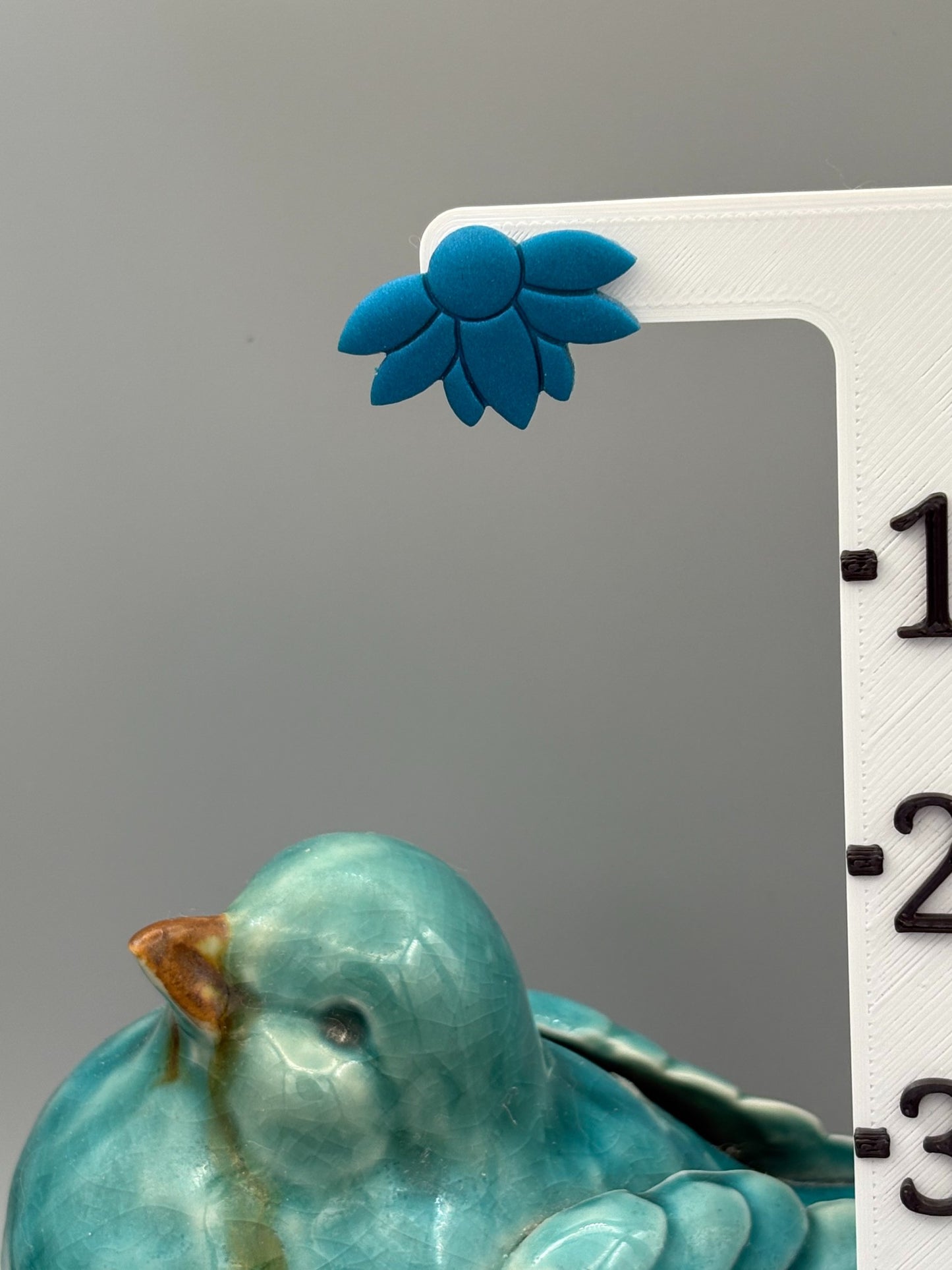 Teal Half Flower Stud Earrings - handcrafted polymer clay earrings by Lakeside Clay
