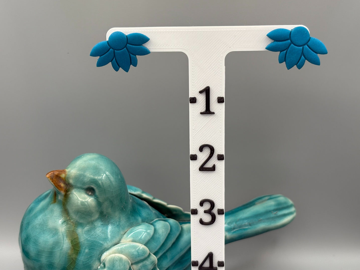 Teal Half Flower Stud Earrings - handcrafted polymer clay earrings by Lakeside Clay