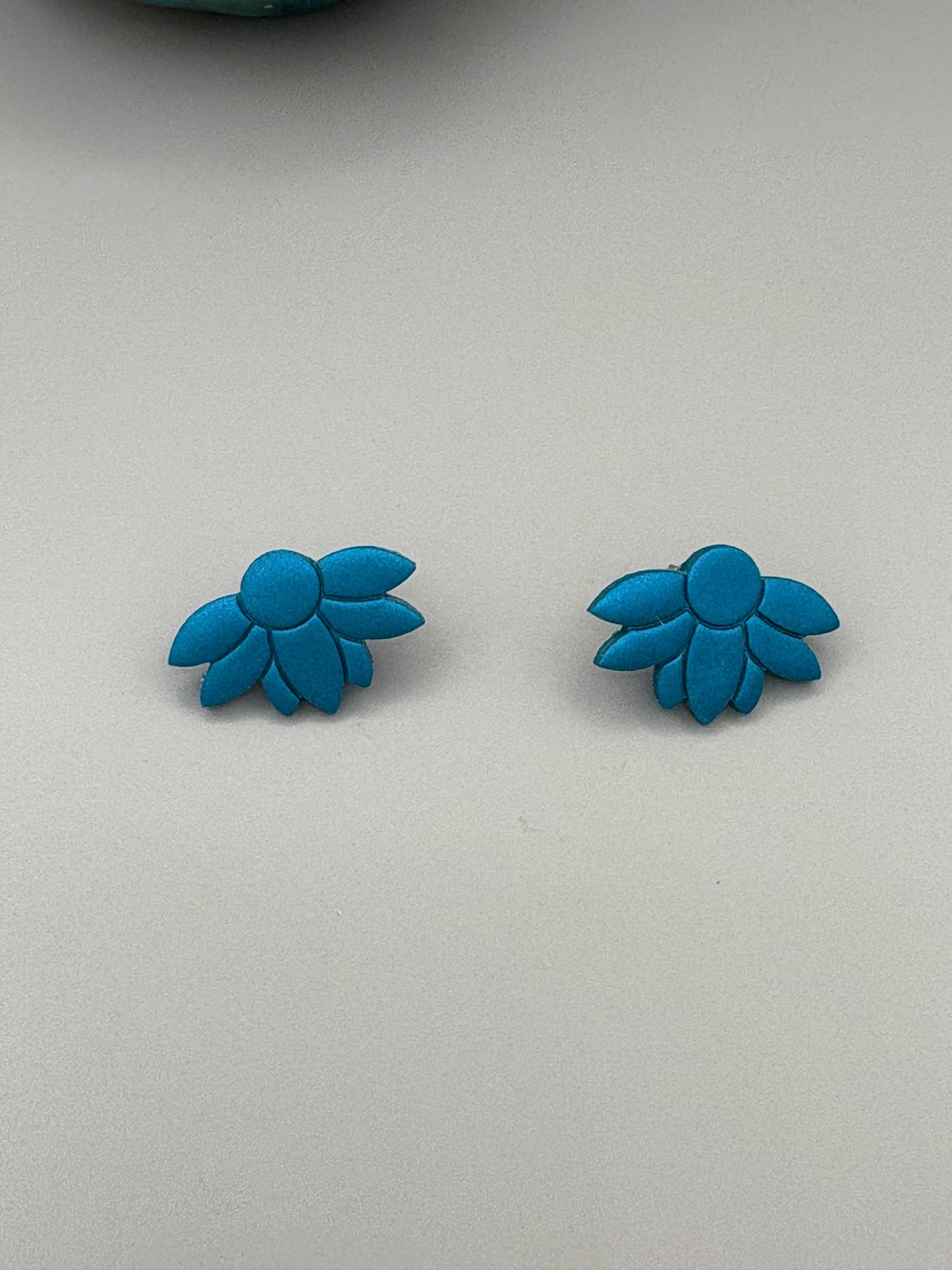 Teal Half Flower Stud Earrings - handcrafted polymer clay earrings by Lakeside Clay