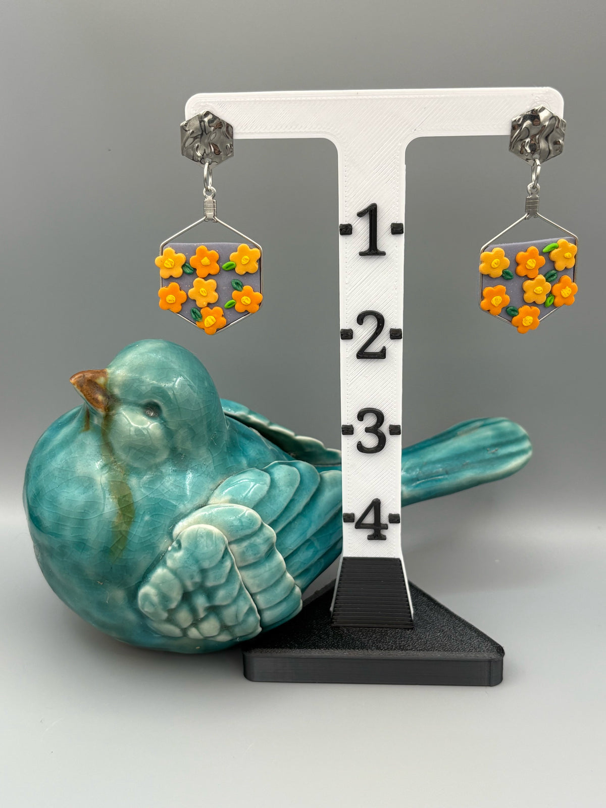 Orange Crush Hexagon Dangle Earrings - handcrafted polymer clay earrings by Lakeside Clay