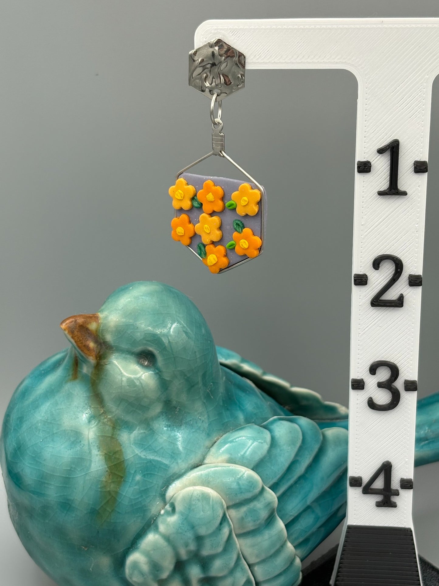 Orange Crush Hexagon Dangle Earrings - handcrafted polymer clay earrings by Lakeside Clay