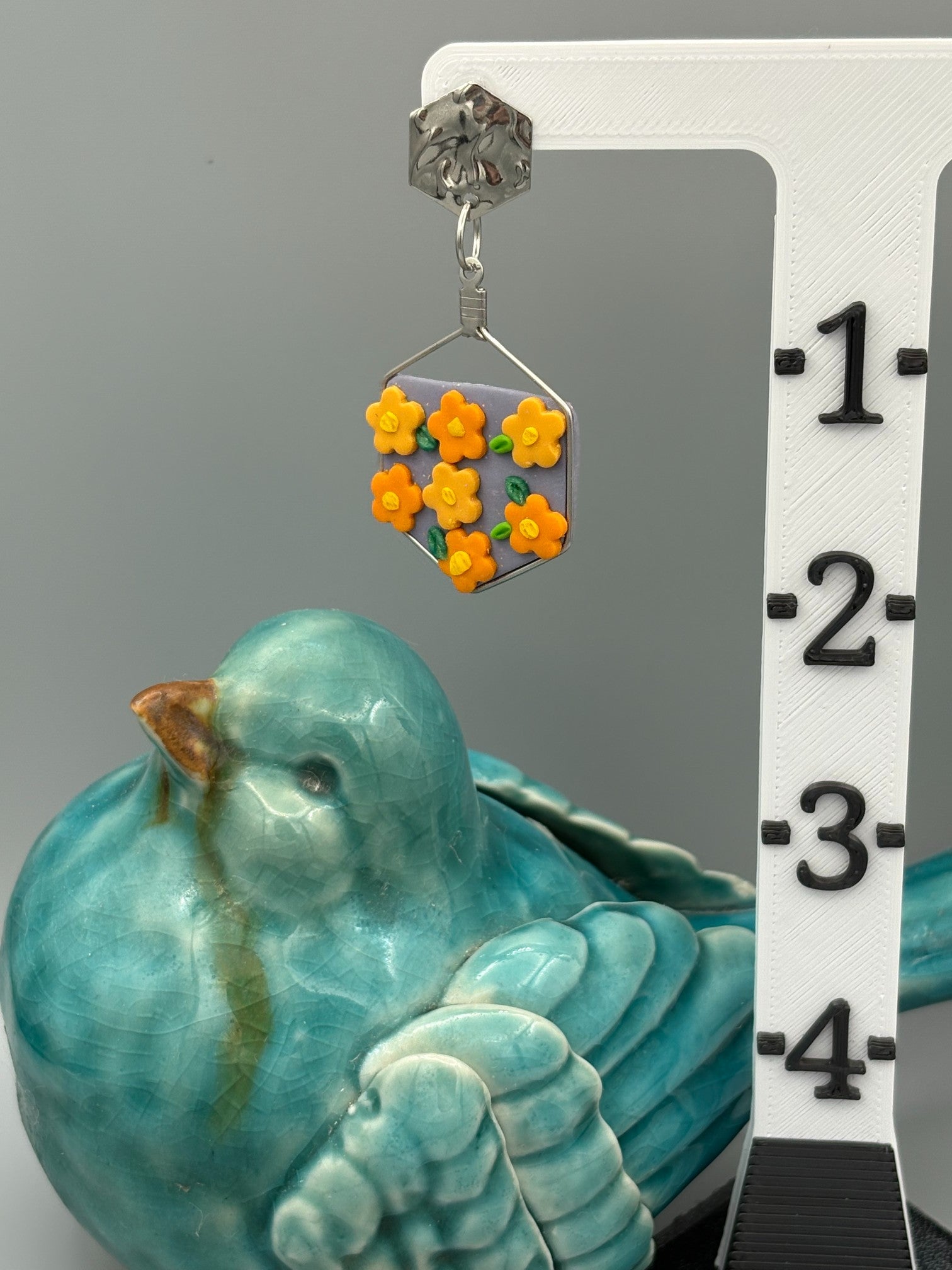 Orange Crush Hexagon Dangle Earrings - handcrafted polymer clay earrings by Lakeside Clay