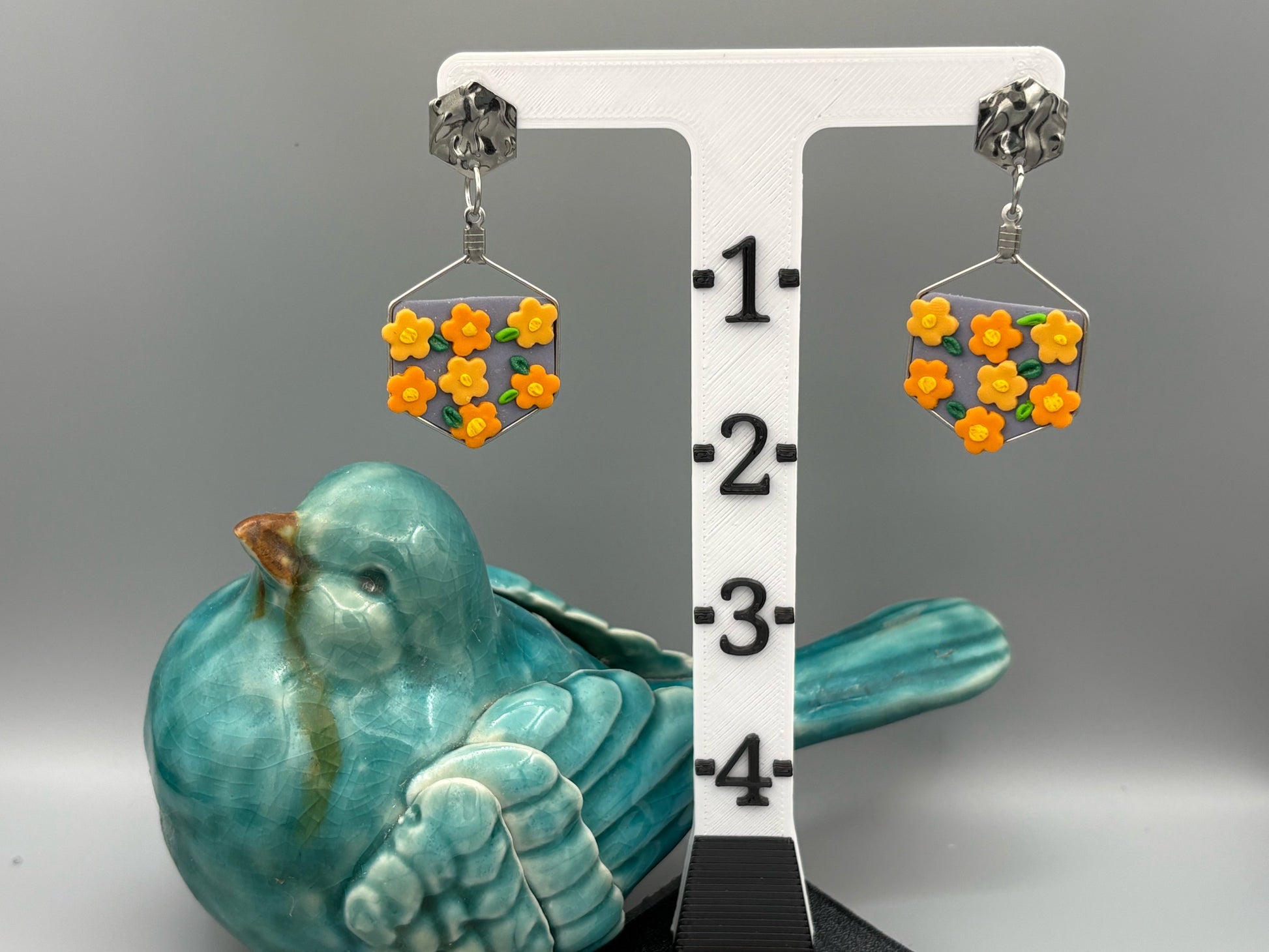 Orange Crush Hexagon Dangle Earrings - handcrafted polymer clay earrings by Lakeside Clay