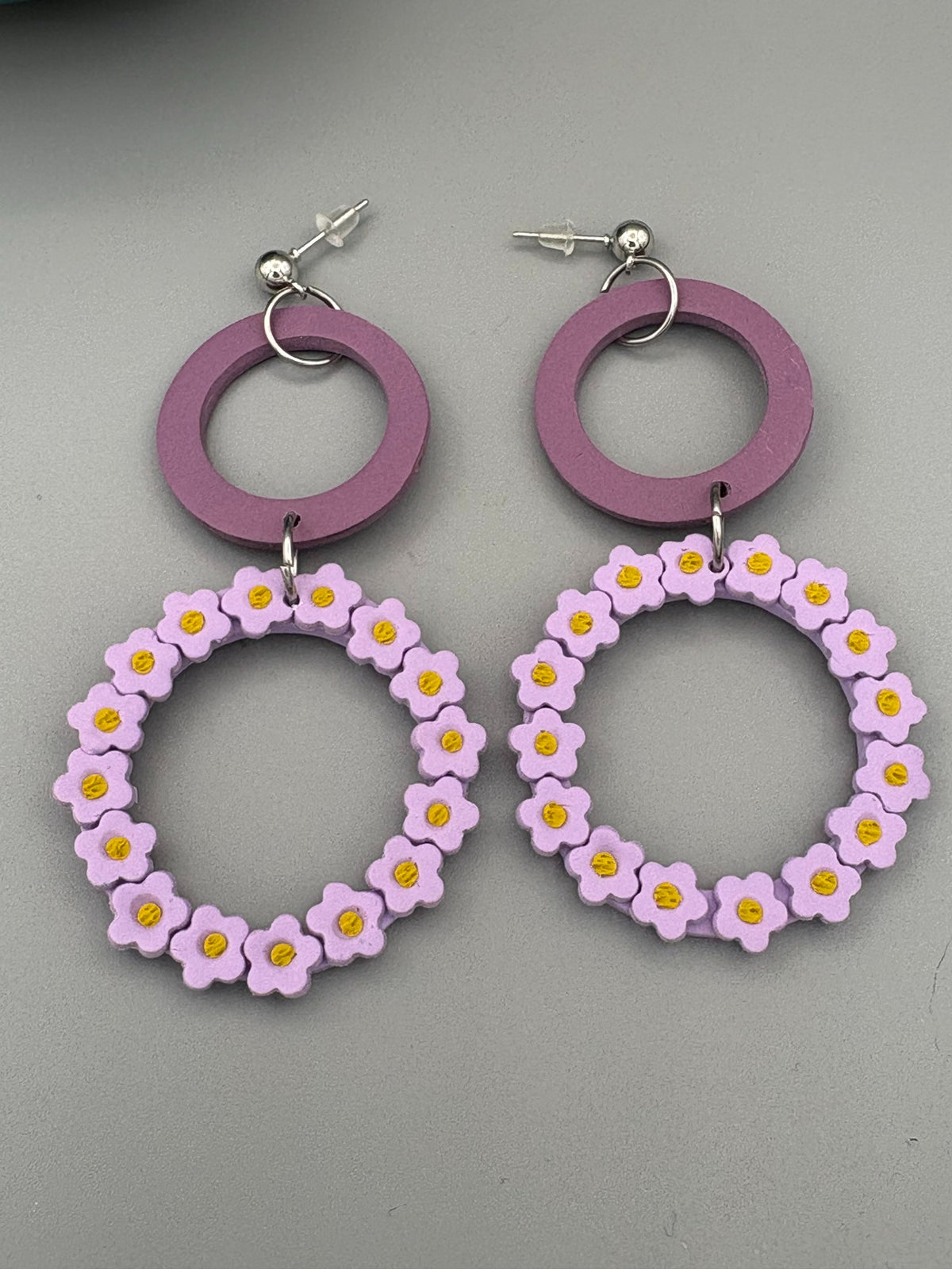 Blossom Circle Dangle Earrings - handcrafted polymer clay earrings by Lakeside Clay