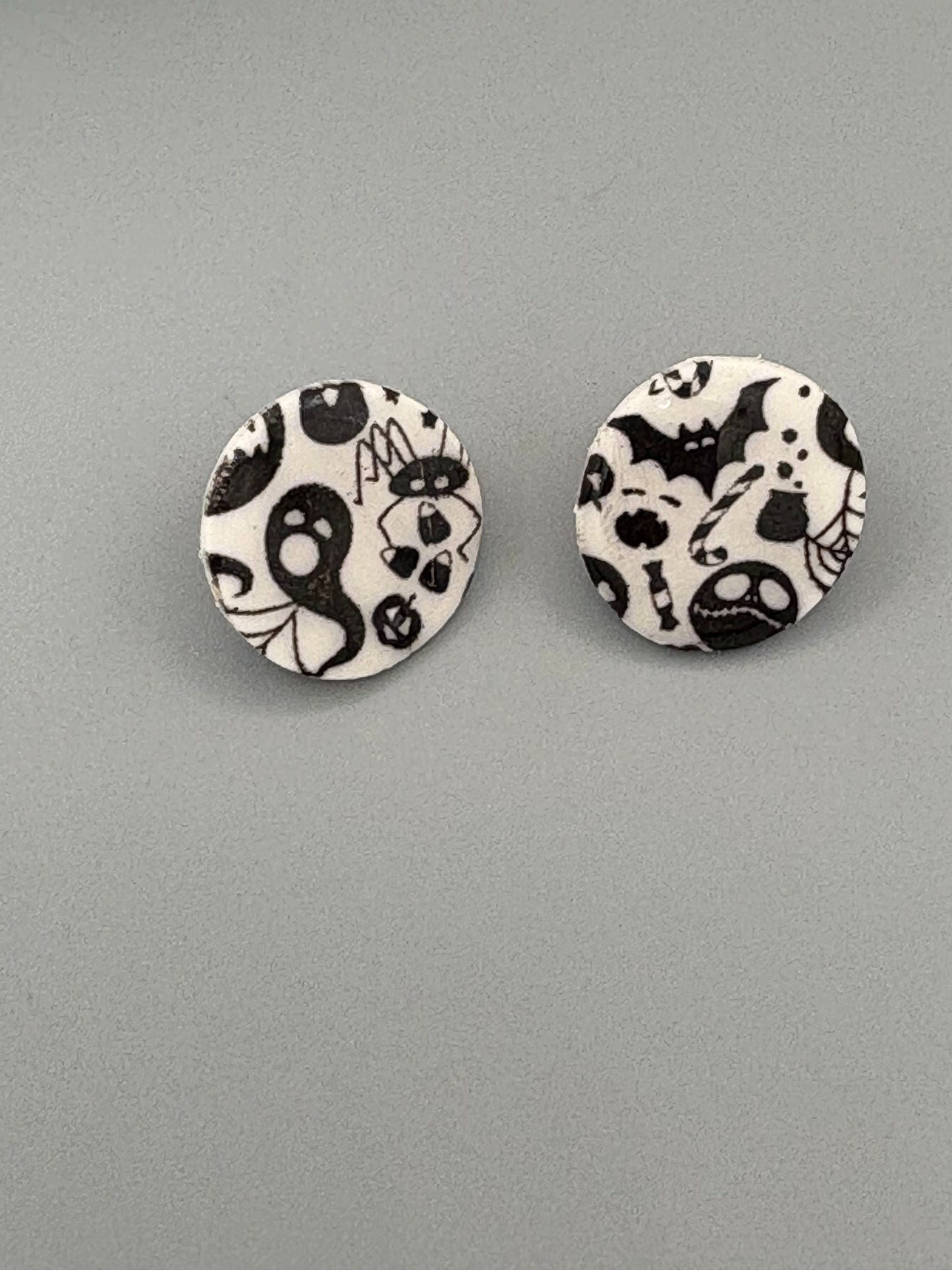 Spooky Circle Stud Earrings - handcrafted polymer clay earrings by Lakeside Clay