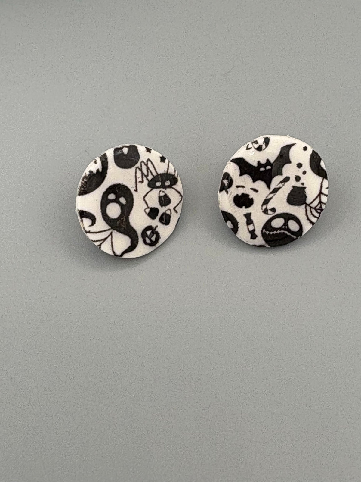 Spooky Circle Stud Earrings - handcrafted polymer clay earrings by Lakeside Clay