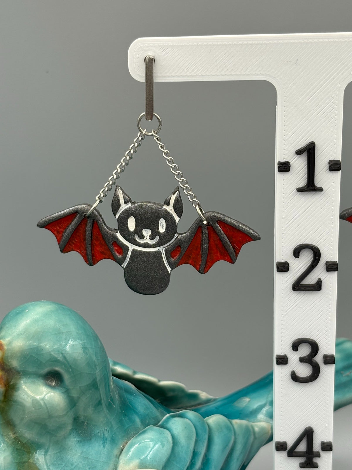 Graphite Bat Dangle Earrings - handcrafted polymer clay earrings by Lakeside Clay