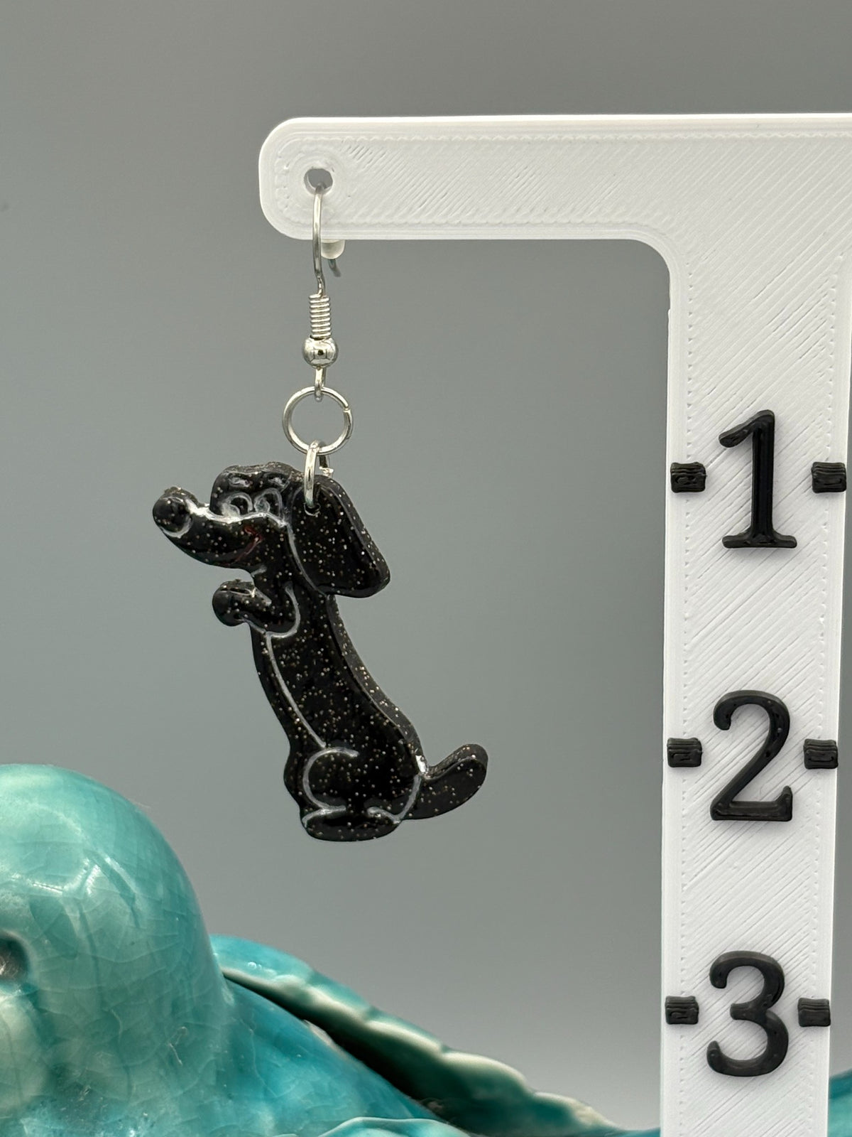 Sparkly Black Begging Dog Dangle Earrings - handcrafted polymer clay earrings by Lakeside Clay