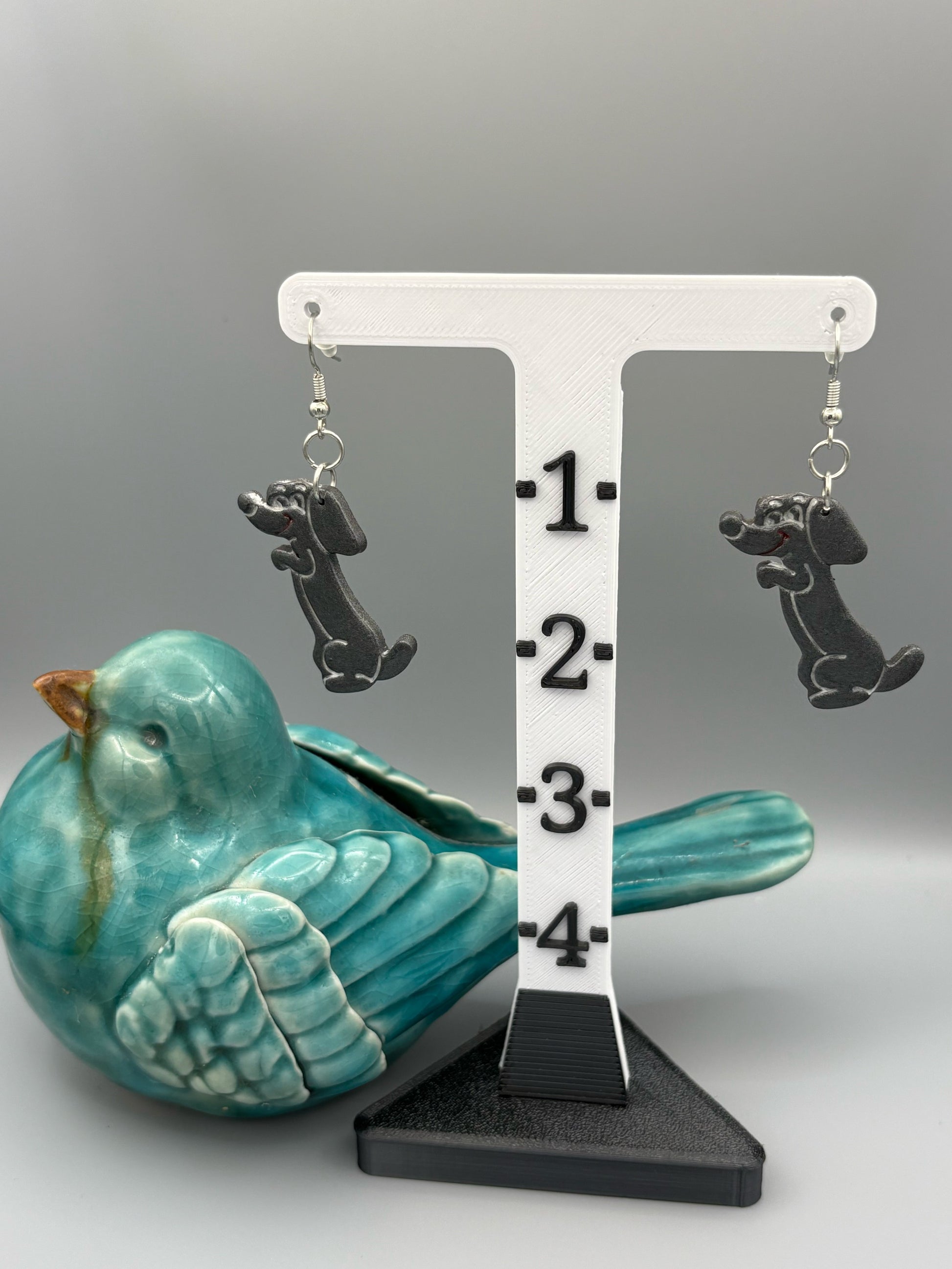 Begging Dog Dangle Earring - handcrafted polymer clay earrings by Lakeside Clay