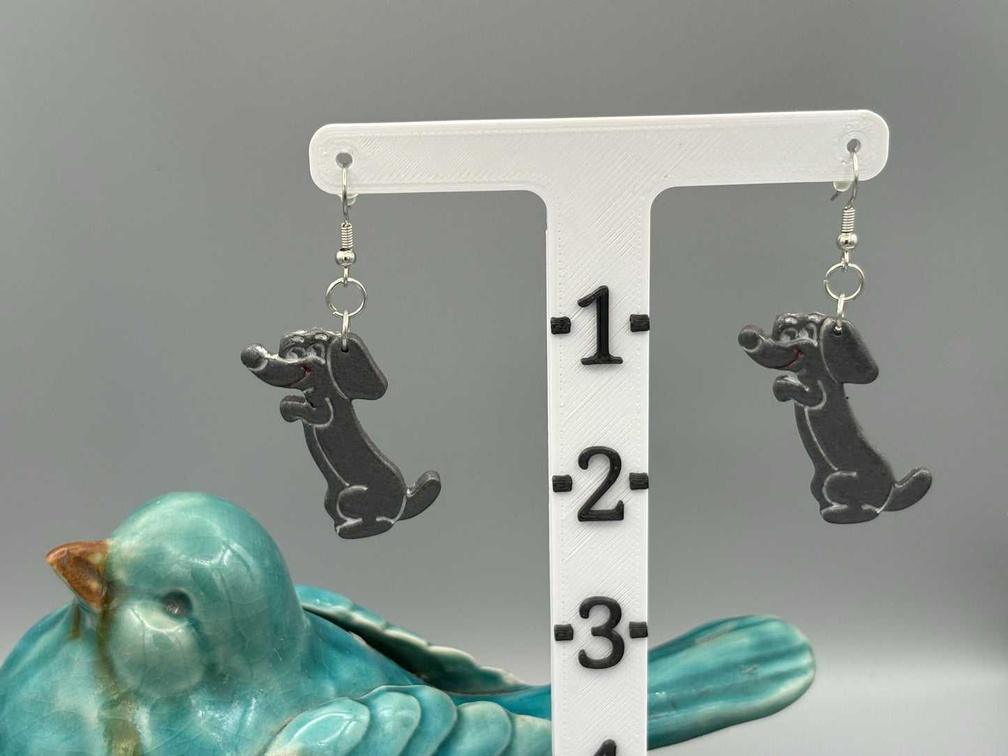 Begging Dog Dangle Earring - handcrafted polymer clay earrings by Lakeside Clay