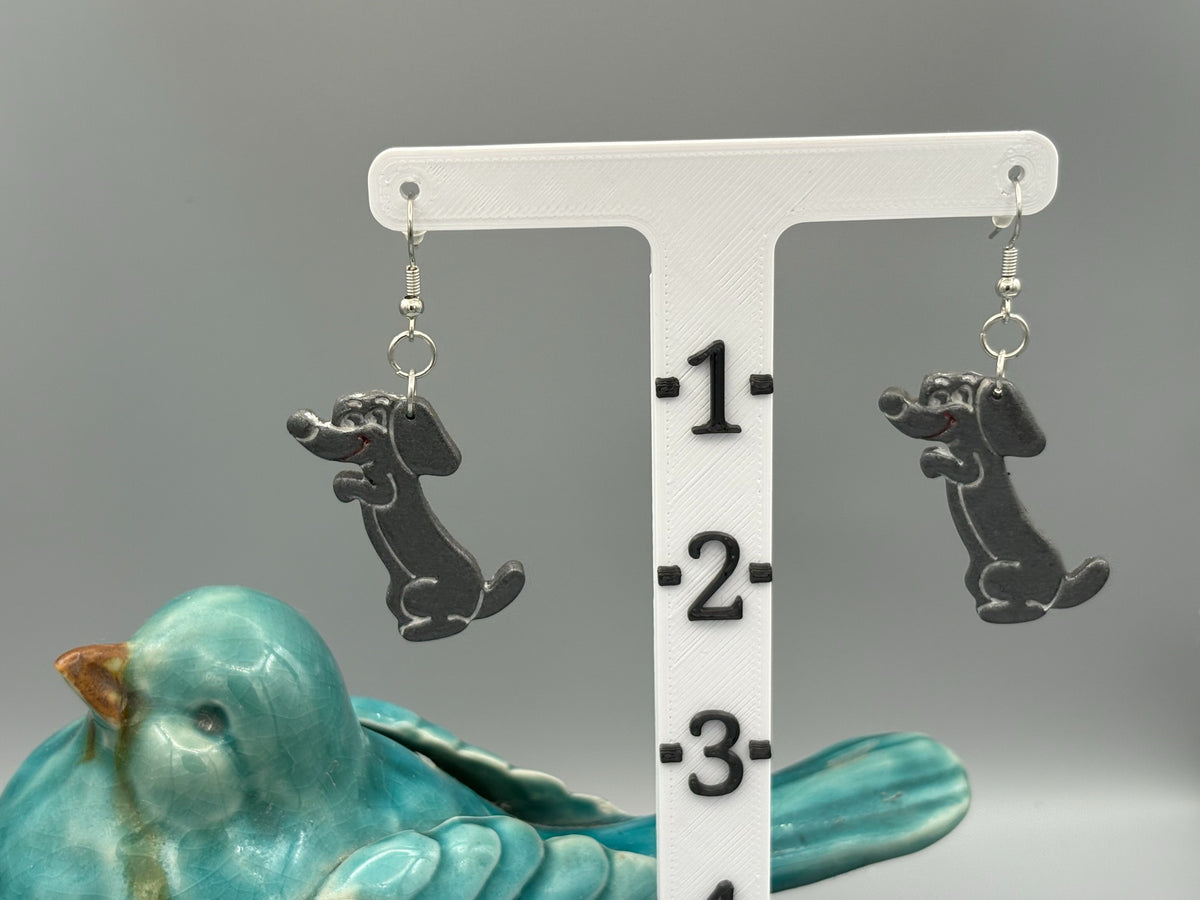 Begging Dog Dangle Earring - handcrafted polymer clay earrings by Lakeside Clay