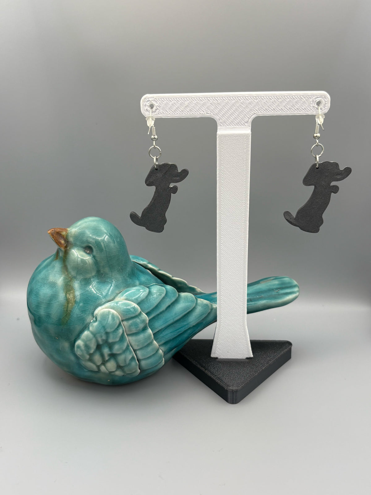 Begging Dog Dangle Earring - handcrafted polymer clay earrings by Lakeside Clay