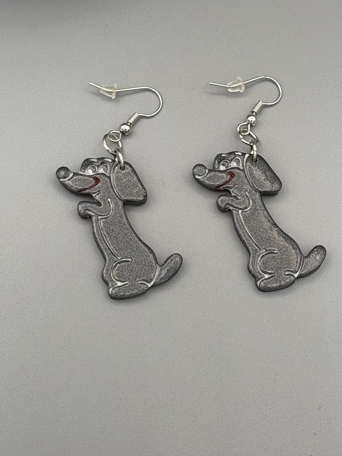 Begging Dog Dangle Earring - handcrafted polymer clay earrings by Lakeside Clay