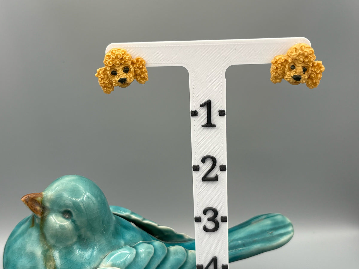 Gold Poodle Stud Earrings - handcrafted polymer clay earrings by Lakeside Clay