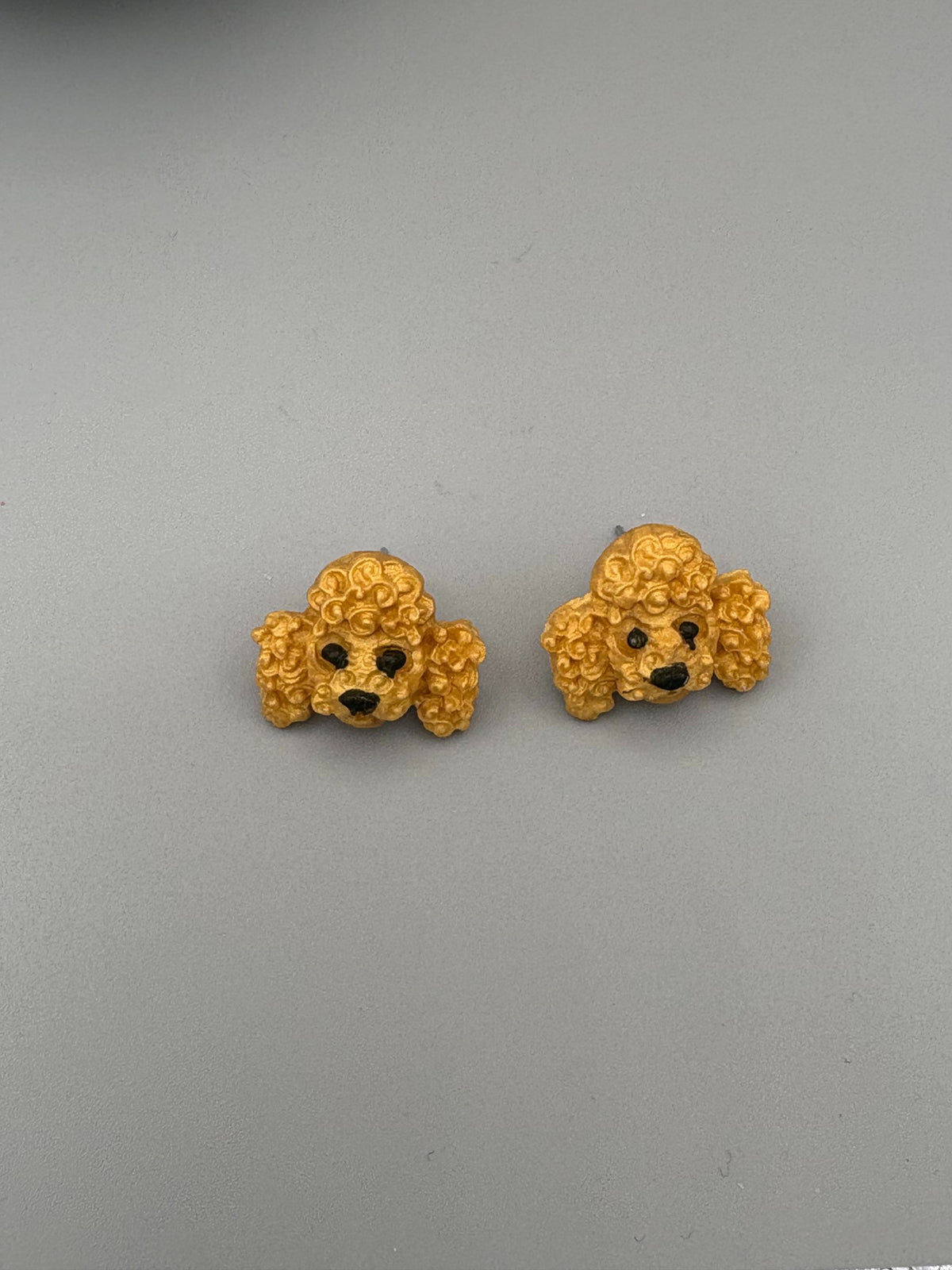 Gold Poodle Stud Earrings - handcrafted polymer clay earrings by Lakeside Clay