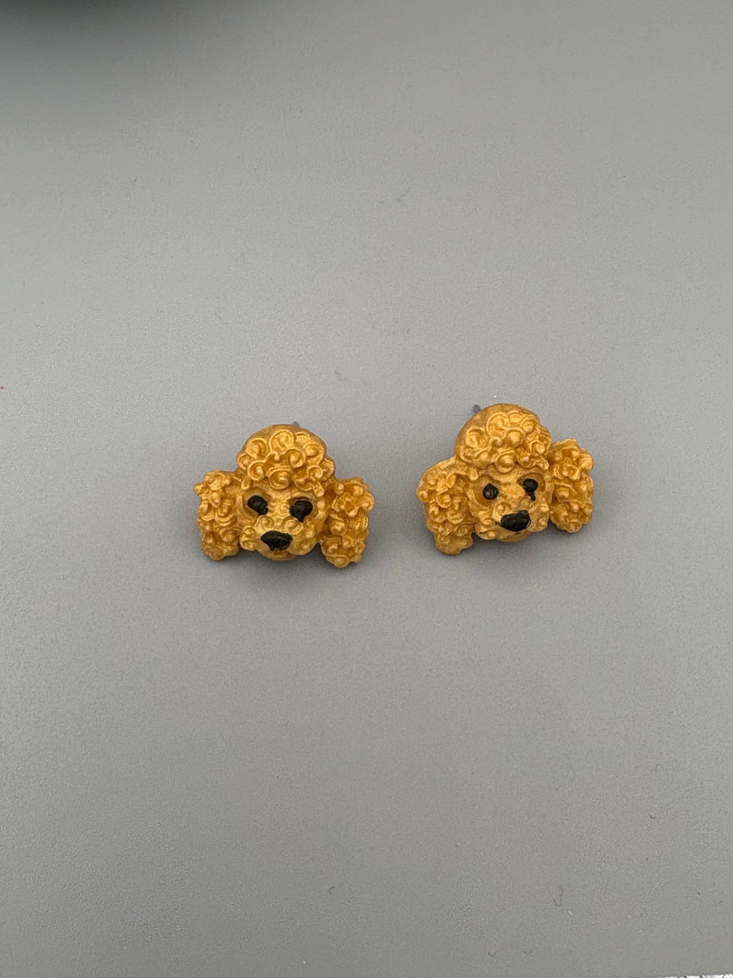 Gold Poodle Stud Earrings - handcrafted polymer clay earrings by Lakeside Clay